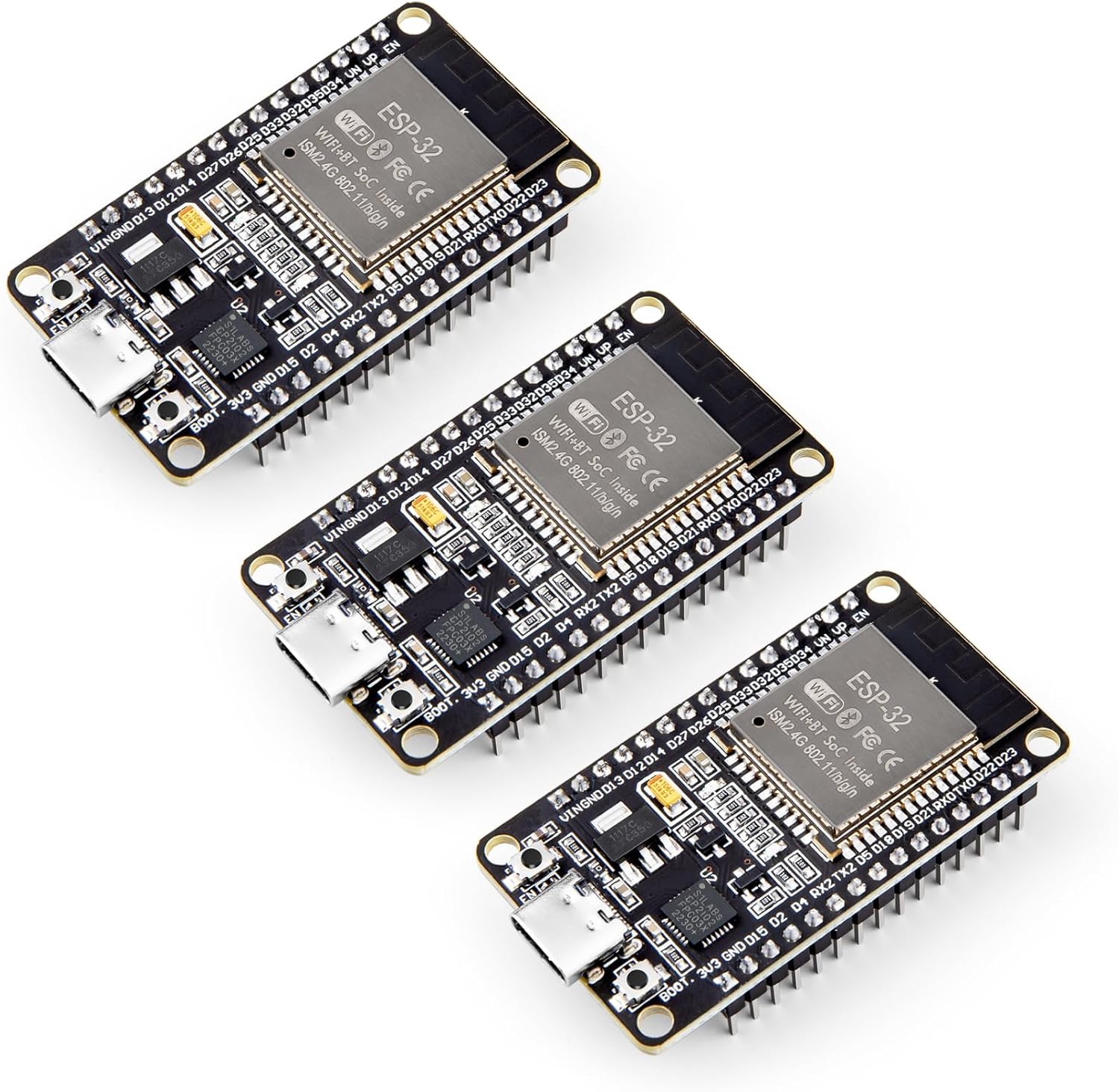 ELEGOO ESP32 Entwicklungsboard USB-C, 2.4GHz Dual Modus WiFi+Bluetooth Dual Core Mikrocontroller für Arduino IDE, Unterstützung AP/STA/AP+STA, CP2102 Chip, 3 Stück
