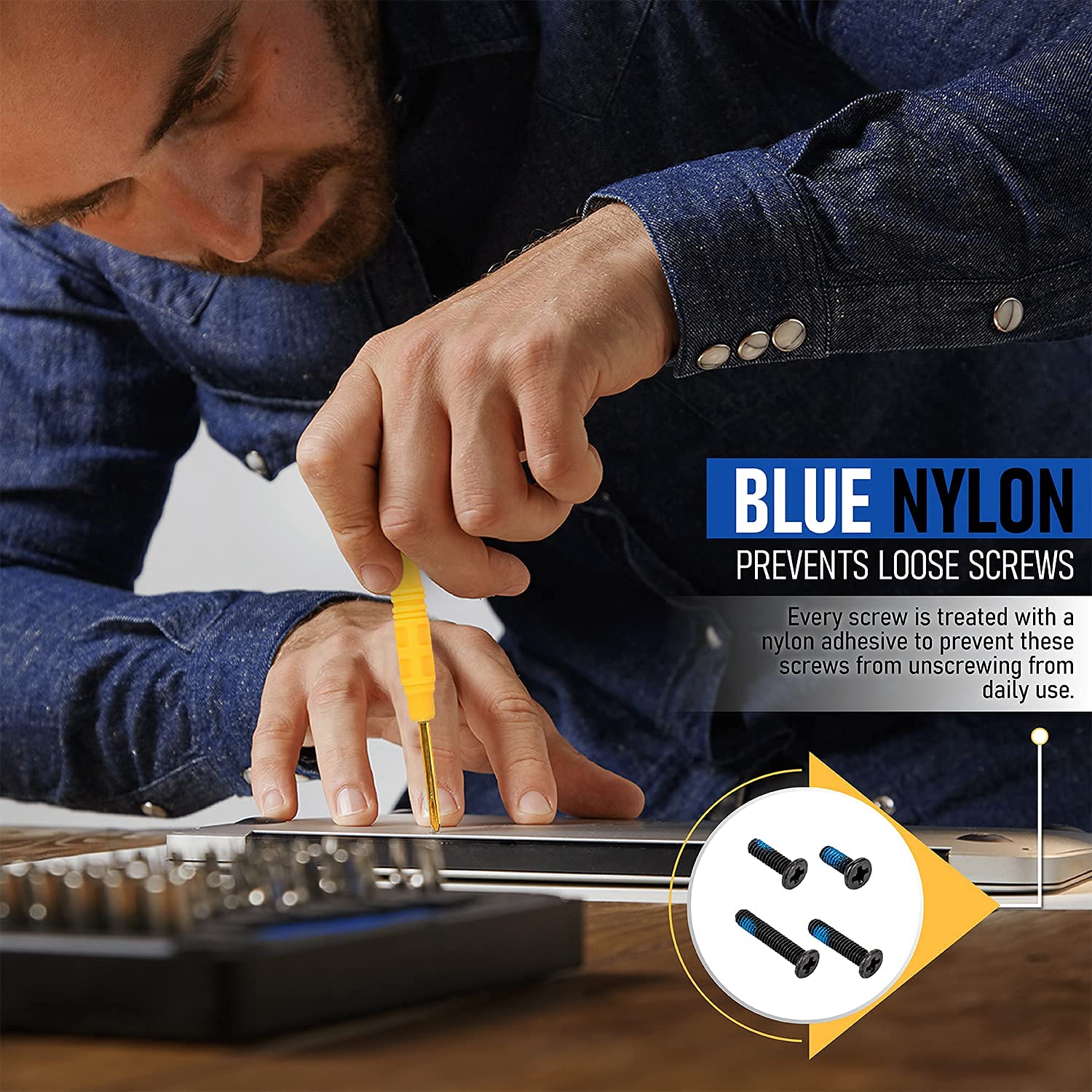 BOLT DROPPER 400pcs Laptop Screws w/Blue Nylok (20 Sizes) Titanium Nitride Screw Driver, Notebook Computer Screw Kit Set and 1/2" x 2" OD Stainless Fender Washer, (100 Pack) - Choose Size, by Bolt Dro