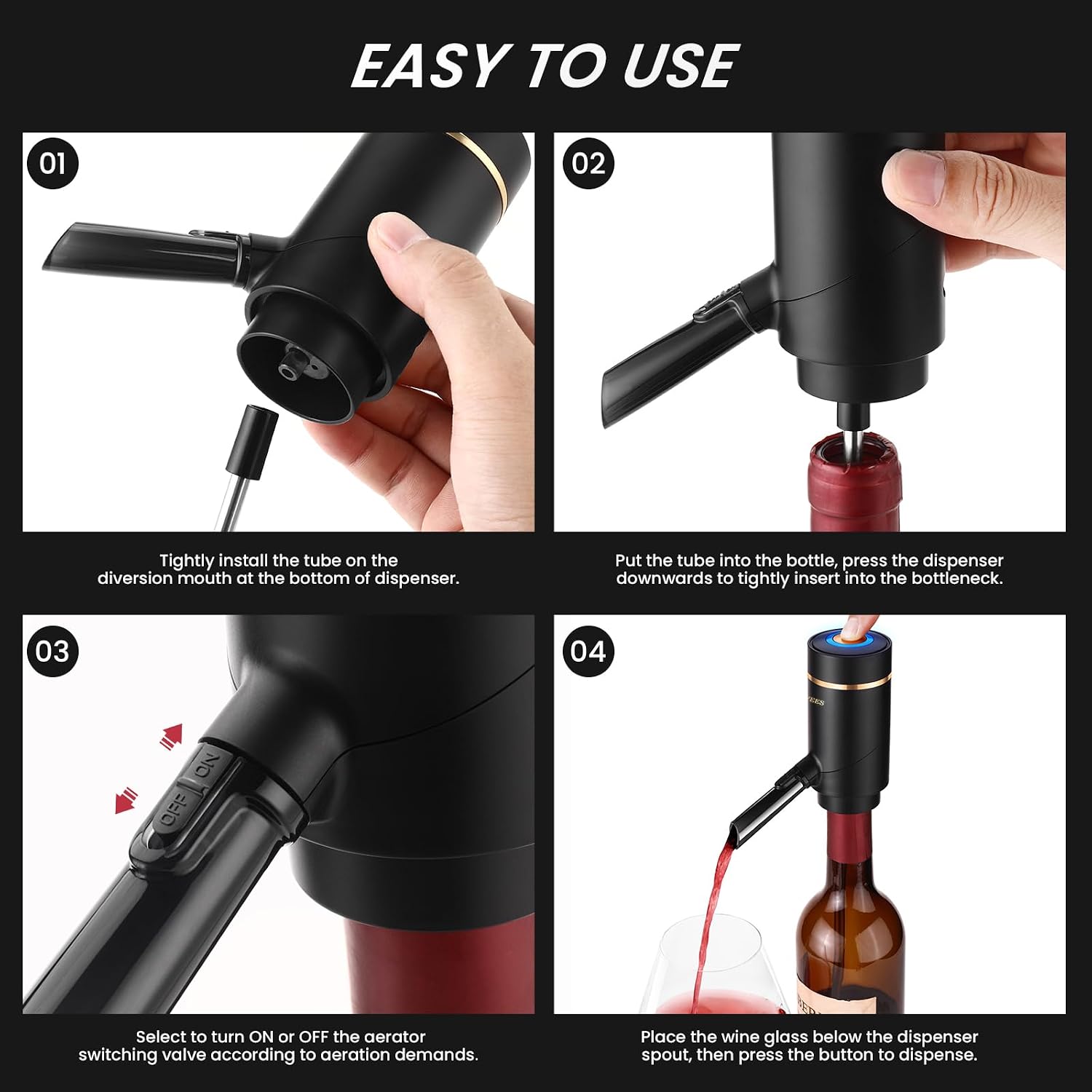 BLUBYEES Electric Wine Aerator and Decanter Set with Stand Base, Rechargeable Automatic Aerator Dispenser with One-Touch Pouring and Built-in Pourer, Father’s Day Wine Gift for Men