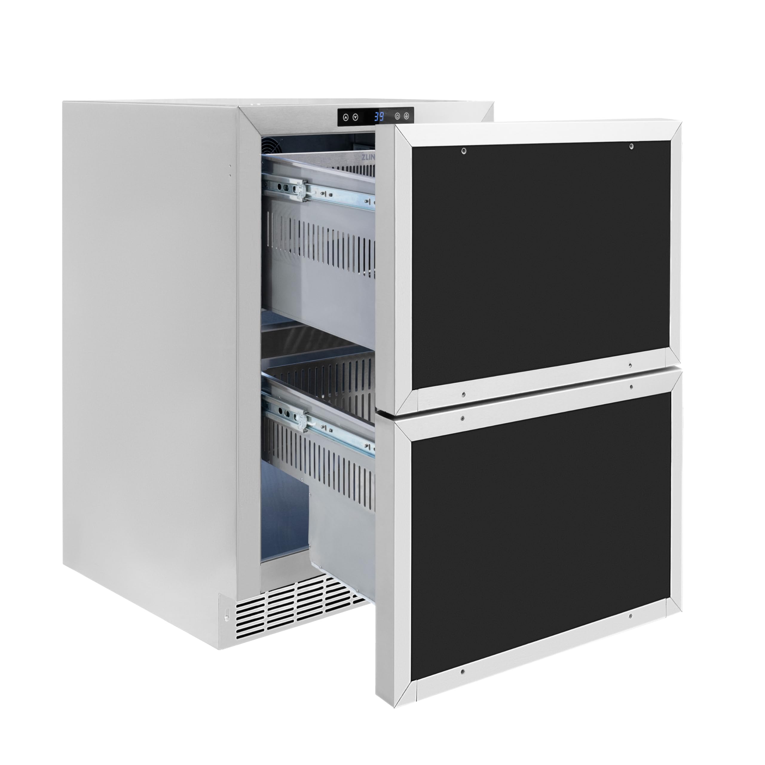 ZLINE Autograph Edition 24 in. Touchstone 168 Can Outdoor-Rated Dual Refrigerator Drawer with Panel-Ready Doors and Matte Black Handles (RDSPOZ-24-MB) on Fridge.com