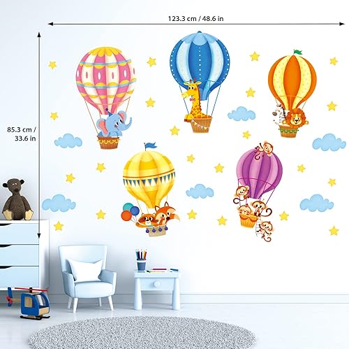 Miniatura 5 de DECOWALL SG-2214 Animales en globos de aire caliente para niños, calcomanías de pared para niños, decoración de habitación de bebé, decoración de