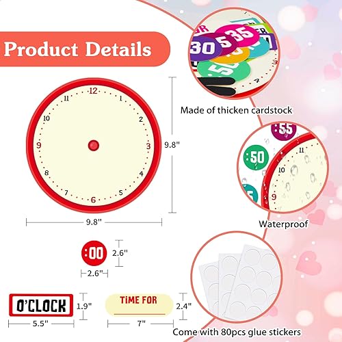 Miniatura 7 de D24TIME Juego de 34 tablones de anuncios de Telling Time, reloj decorativo para niños que aprenden a decir la hora, decir la hora, práctica de