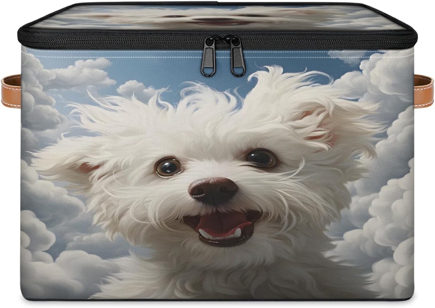 Storage Bin Set of 2 Cute Dog Puppy Storage Basket with Zipper Lid & Handle Foldable Closet Shelf 2 Pack Cloth Organizer Basket Cube Bins Clothes Organizer for Nursery, Bedroom