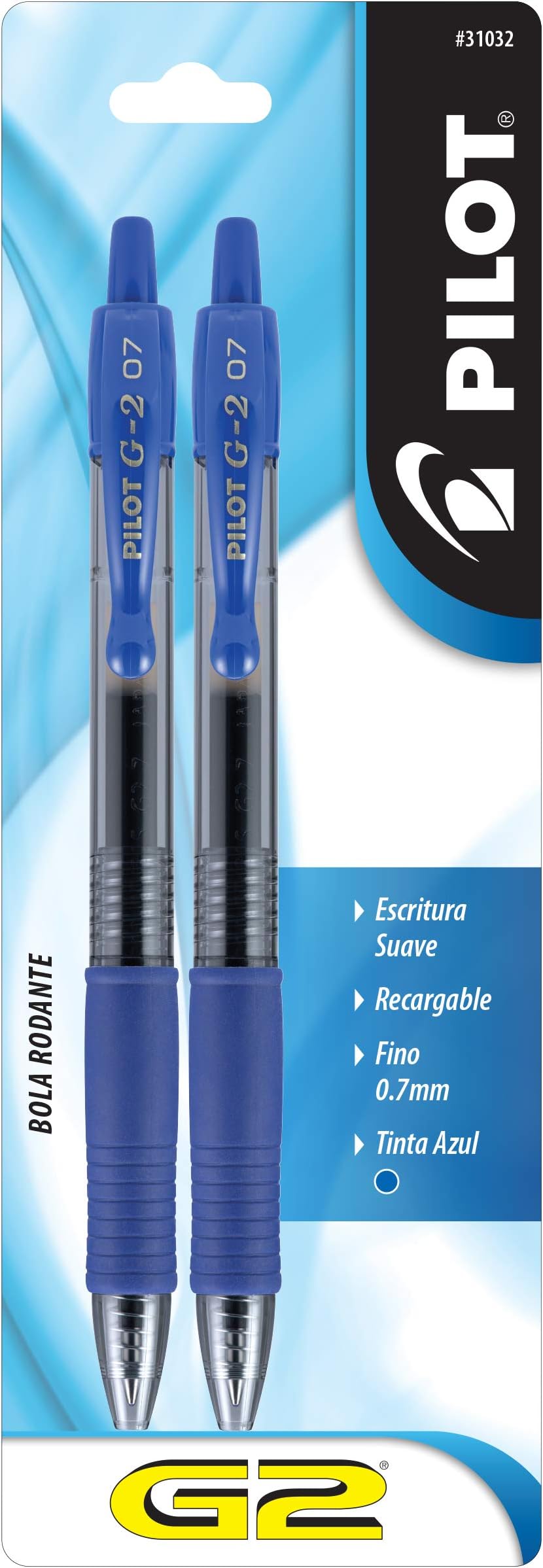 Pilot : G2 Retractable Gel Ink Roller Ball Pen, Clear BRL, Blue Ink, Medium, 2/pk -:- Sold as 2 Packs of - 2 - / - Total of 4 Each