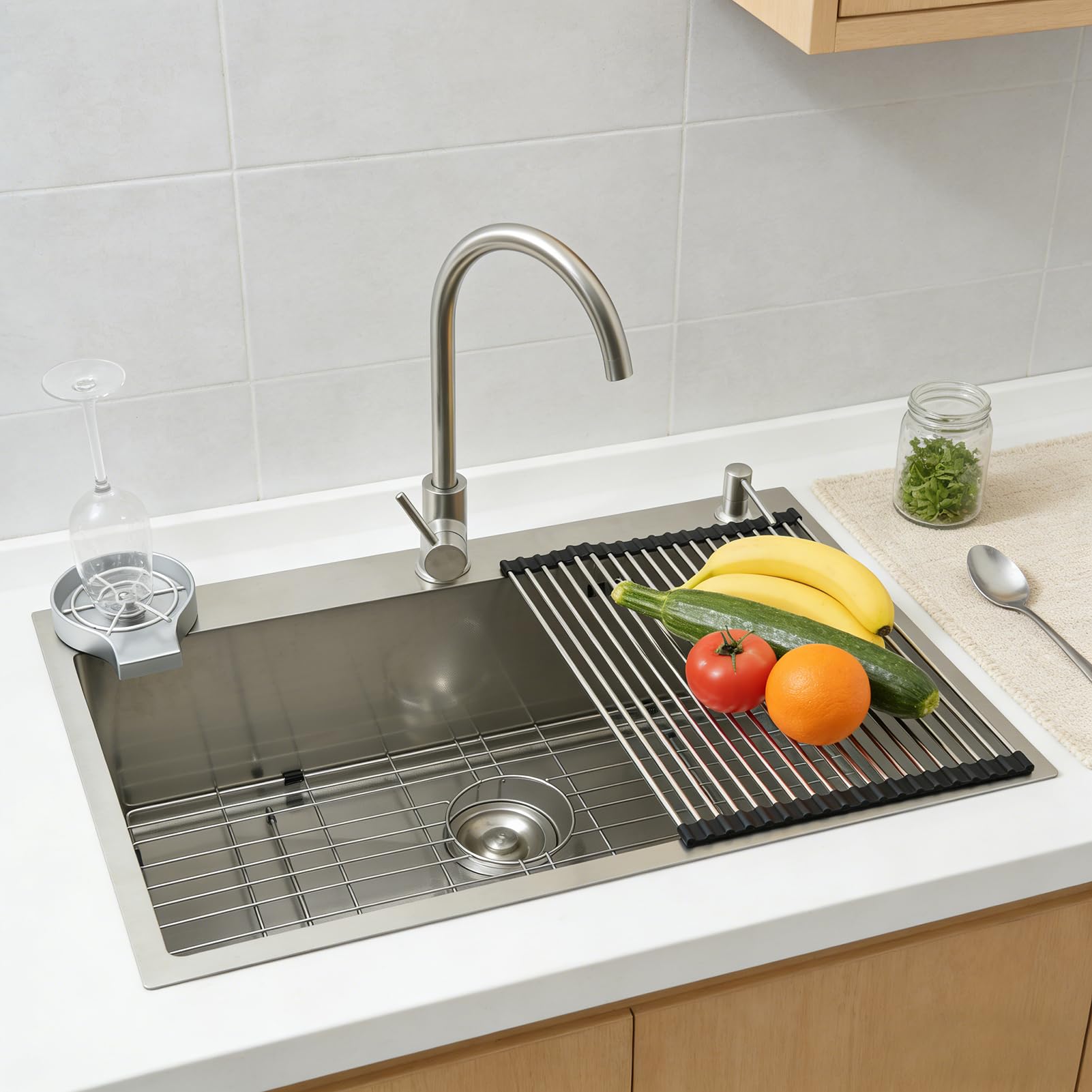 Fregadero Cocina 85x50cm, Fregadero de Cocina Acero Inoxidable 304, Multifuncional Fregadero Cocina Grande 1 Seno, con Grifo, Filtro de Drenaje, Rejilla de Fondo, Sifón y Descarga (kitchen sink)