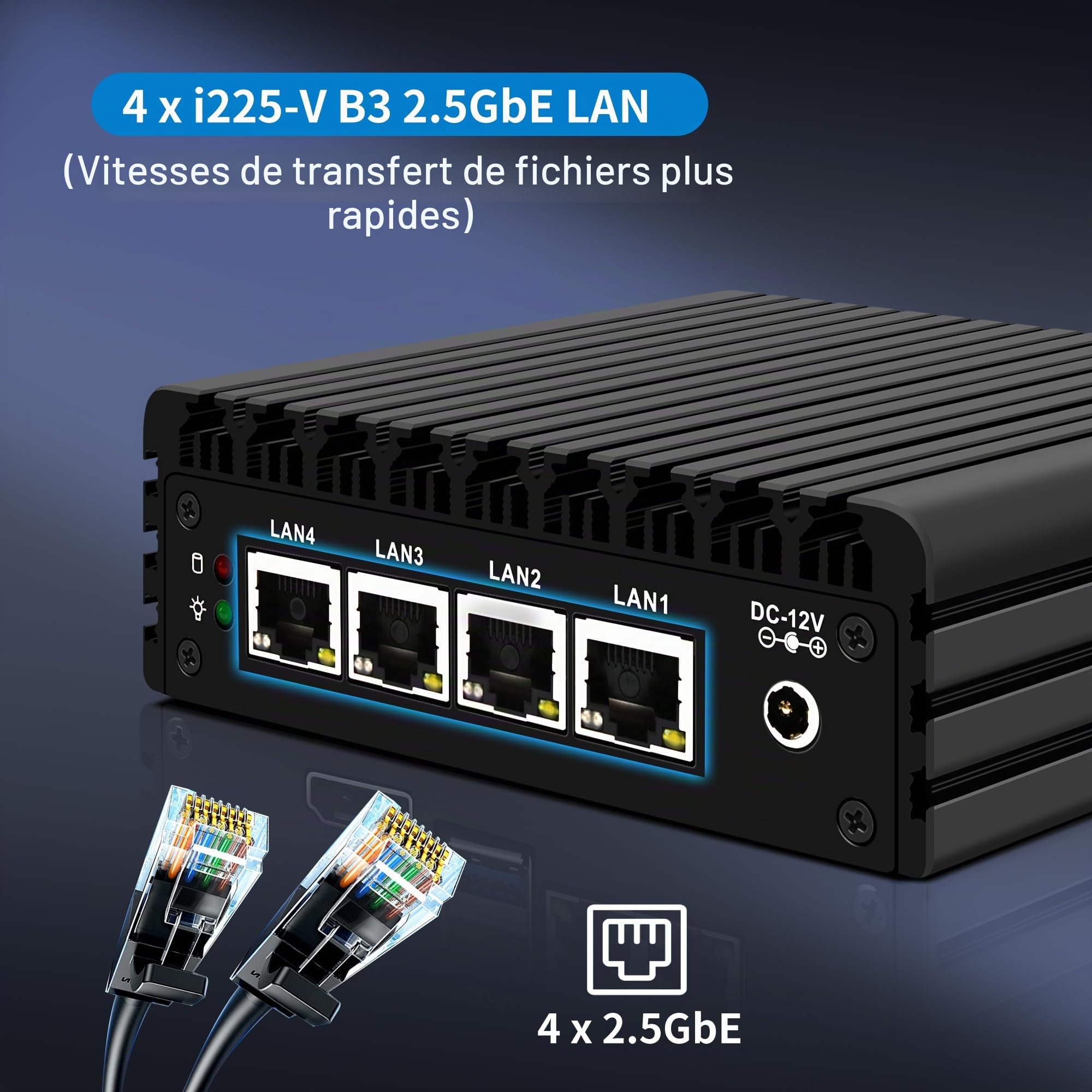 CWWK Mini PC Firewall Micro Appliance, Pentium J3710, 4 Port i225 2.5GbE LAN, Ordinateur Mini Matériel OPNsense, Fanless PC, DDR3L 8GB RAM 128GB SSD, AES-NI, Console COM, HD, DP