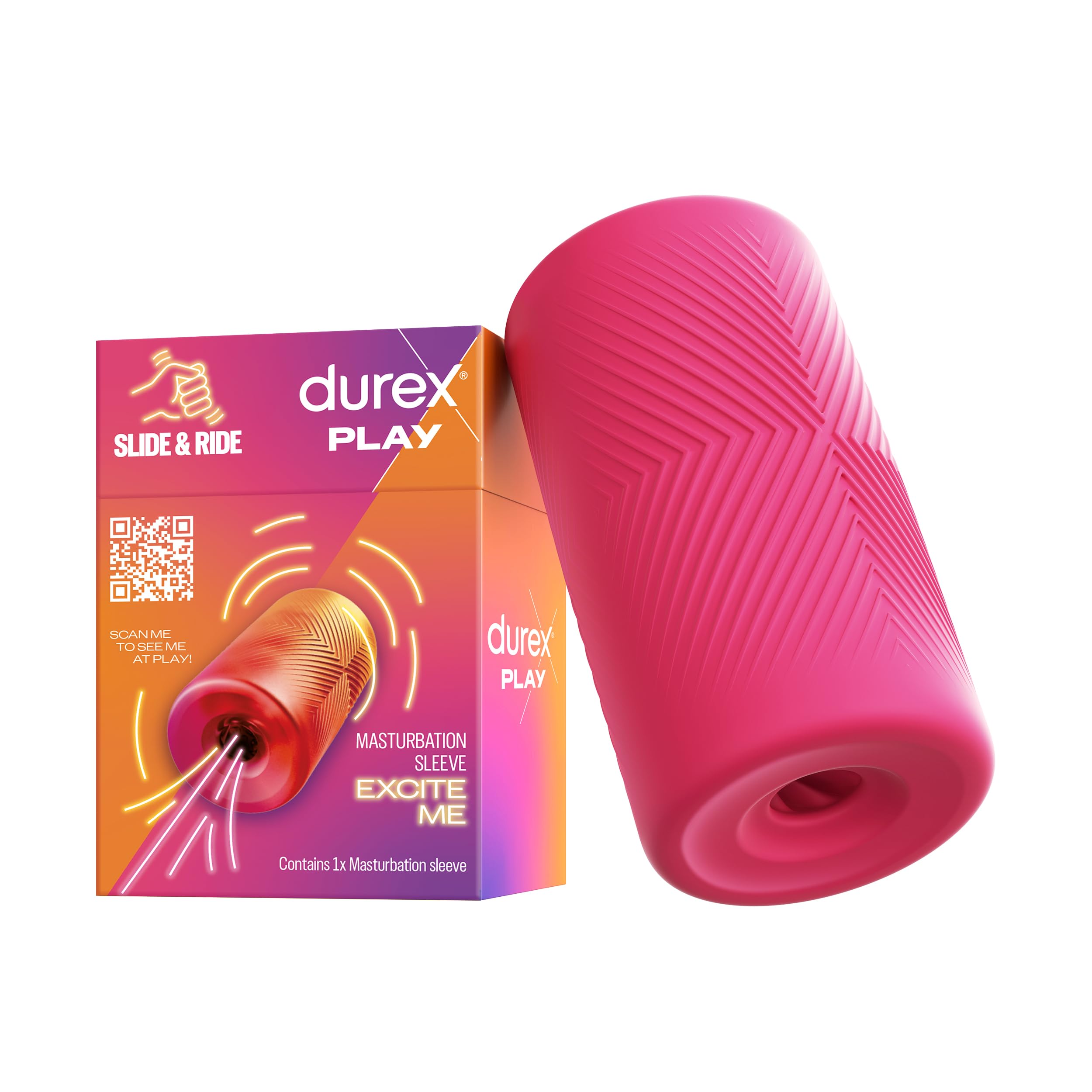 Durex Masturbador SLIDE & RIDE, elástico, suave flexible y texturizado con estrías, fácil de limpiar y reutilizable