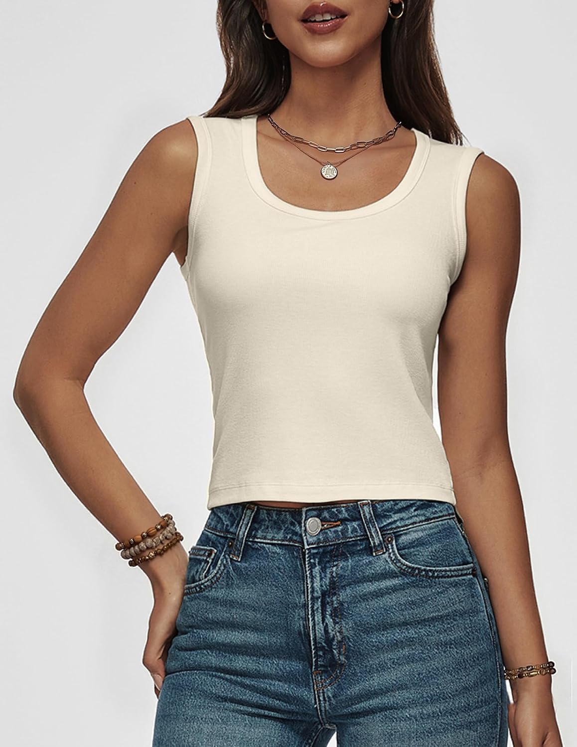 Women Wide Strap Ribbed Cropped Tank Tops 2026 Summer Trendy Crop Top Tight Fit Basic Sleeveless Camisole image 2