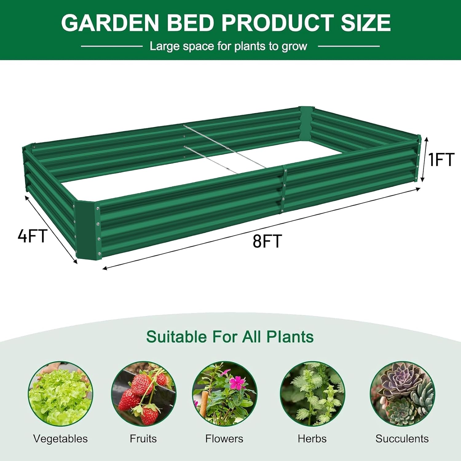 Land Guard 2 Pack 8×4×1ft Galvanized Metal Raised Garden Bed, Metal Planter Kit Box Outdoor for Deep-Rooted Vegetables, Flowers, Green and Herbs (Green) thumbnail