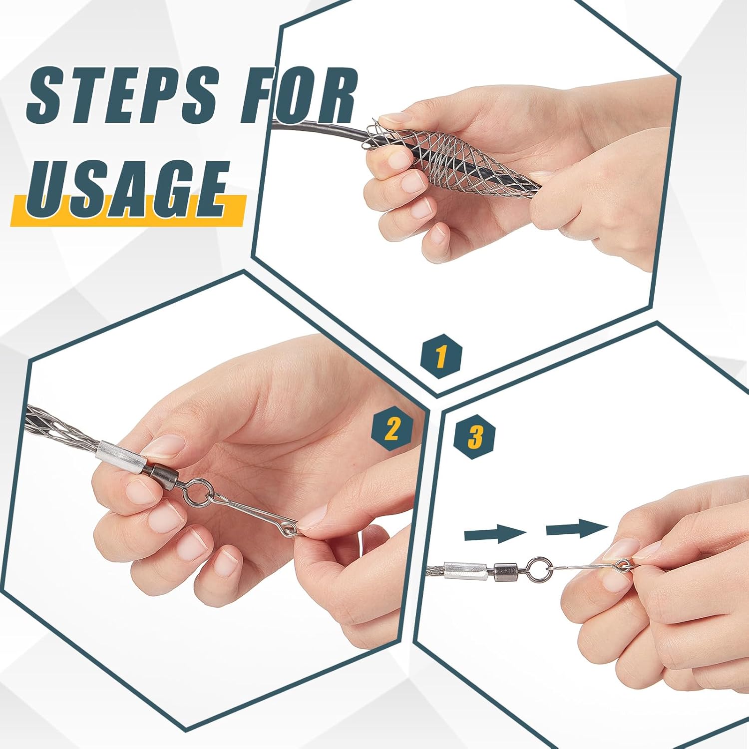 Gisafai 2 Pcs 1/2 in and 3/4 in Wire Pulling Grip Mesh Metal Cable Puller Socks Wire Tools for Electrical Grips Light and Heavy Cables - Image 4