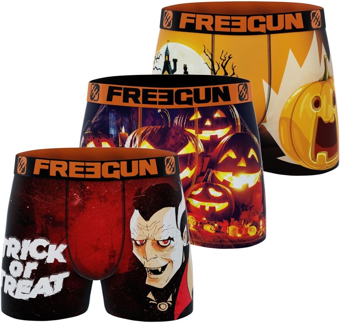 FREEGUN Lot de 3 Boxers Homme Halloween : Confort & Style Festif