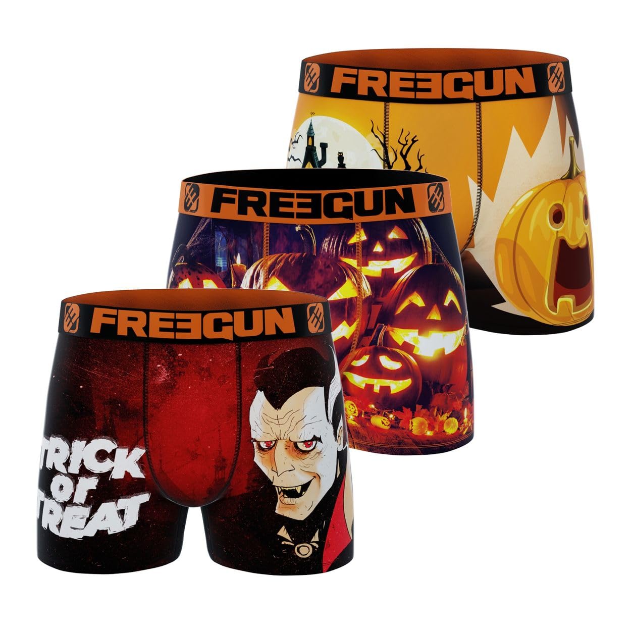 FREEGUN Lot de 3 Boxers Homme Halloween : Confort & Style Festif