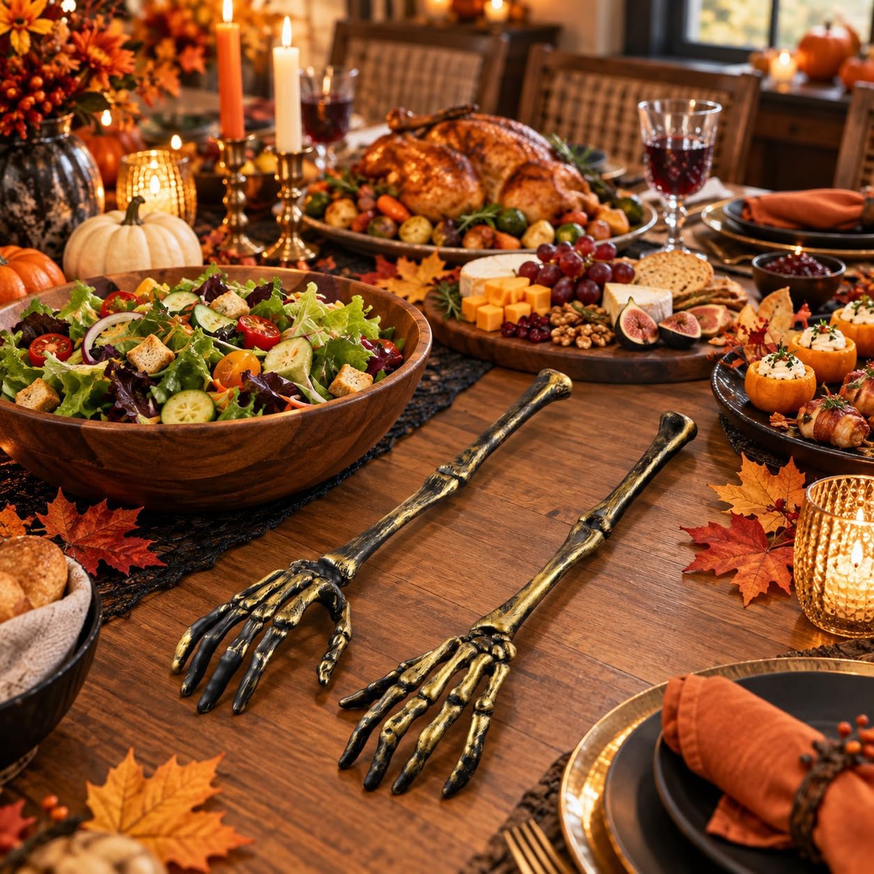 EXCEART Skeleton Arm Staff - Halloween Spooky Decor Salad Spoon and Skull Flatware for Kitchen Use - Unique Skeleton Design for Fun Cooking and Serving