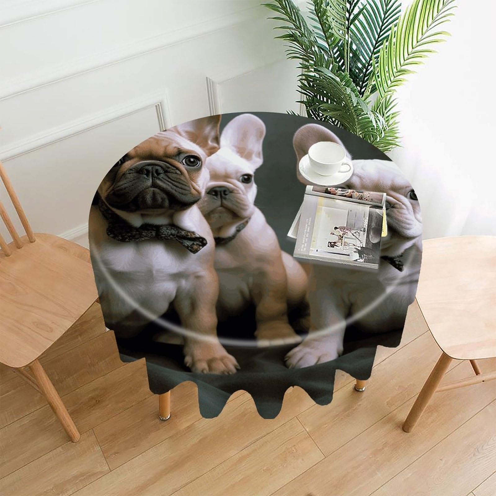 FodPand French Bulldog Puppies Round Tablecloth - 60 Inch Premium Polyester Table Cloth, Fashion Wrinkle Resistant Decorative Table Cover for Dining Kitchen Party Buffet Tables
