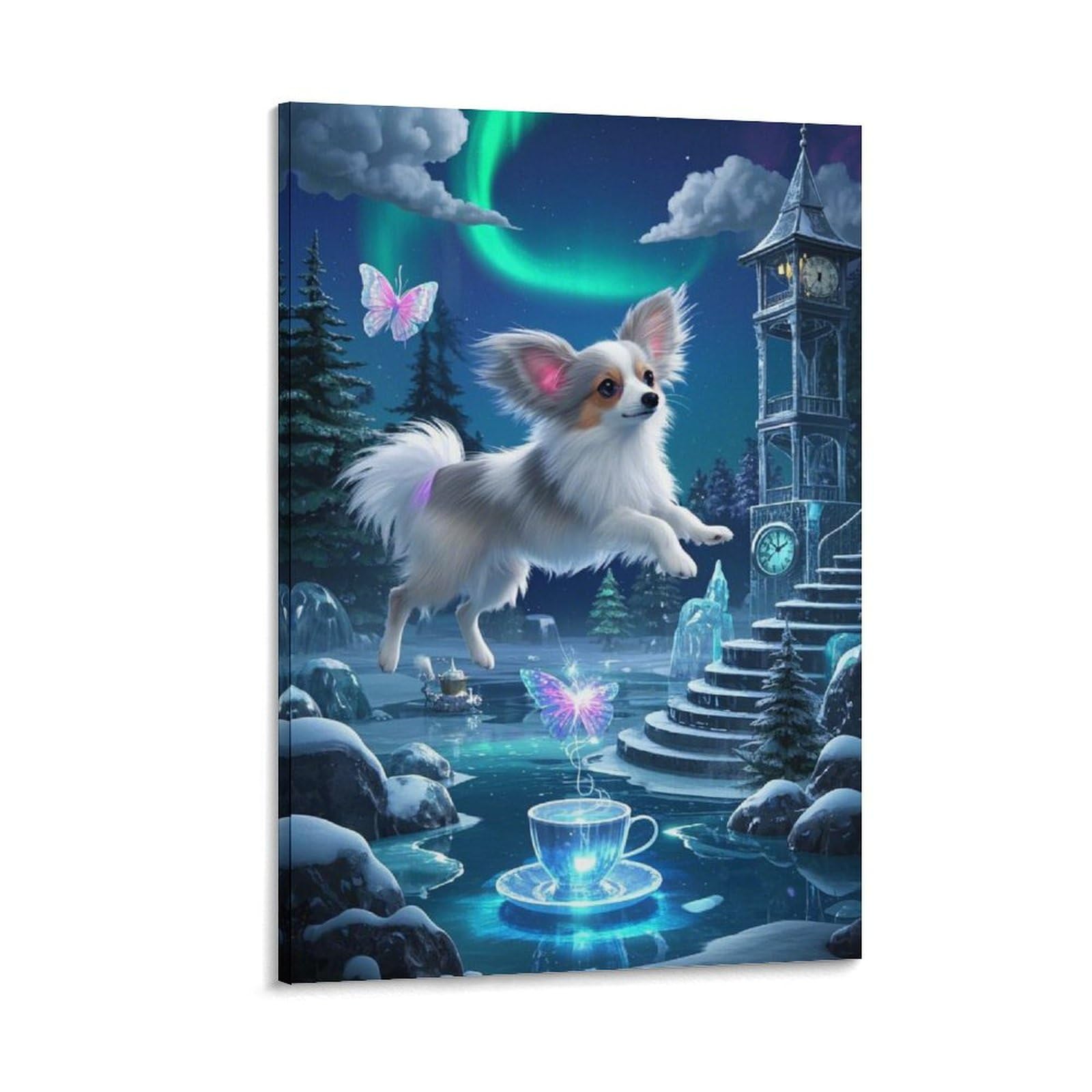 ESPLJQRYX Papillon Puppy Wall Decor Poster Giclee Canvas Prints Modern Wall Art Picture Wall Hanging for Home Decorations 08x12inch(20x30cm)