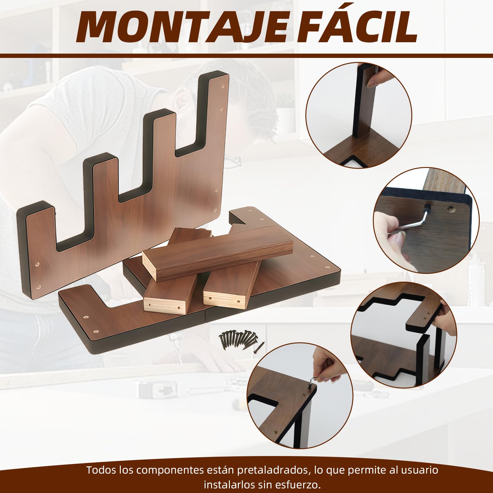 Soporte de guitarra de madera para 3 guitarras eléctricas y bajos | Madera maciza, niveles escalonados, acolchado, antideslizante, ahorra espacio, montaje fácil