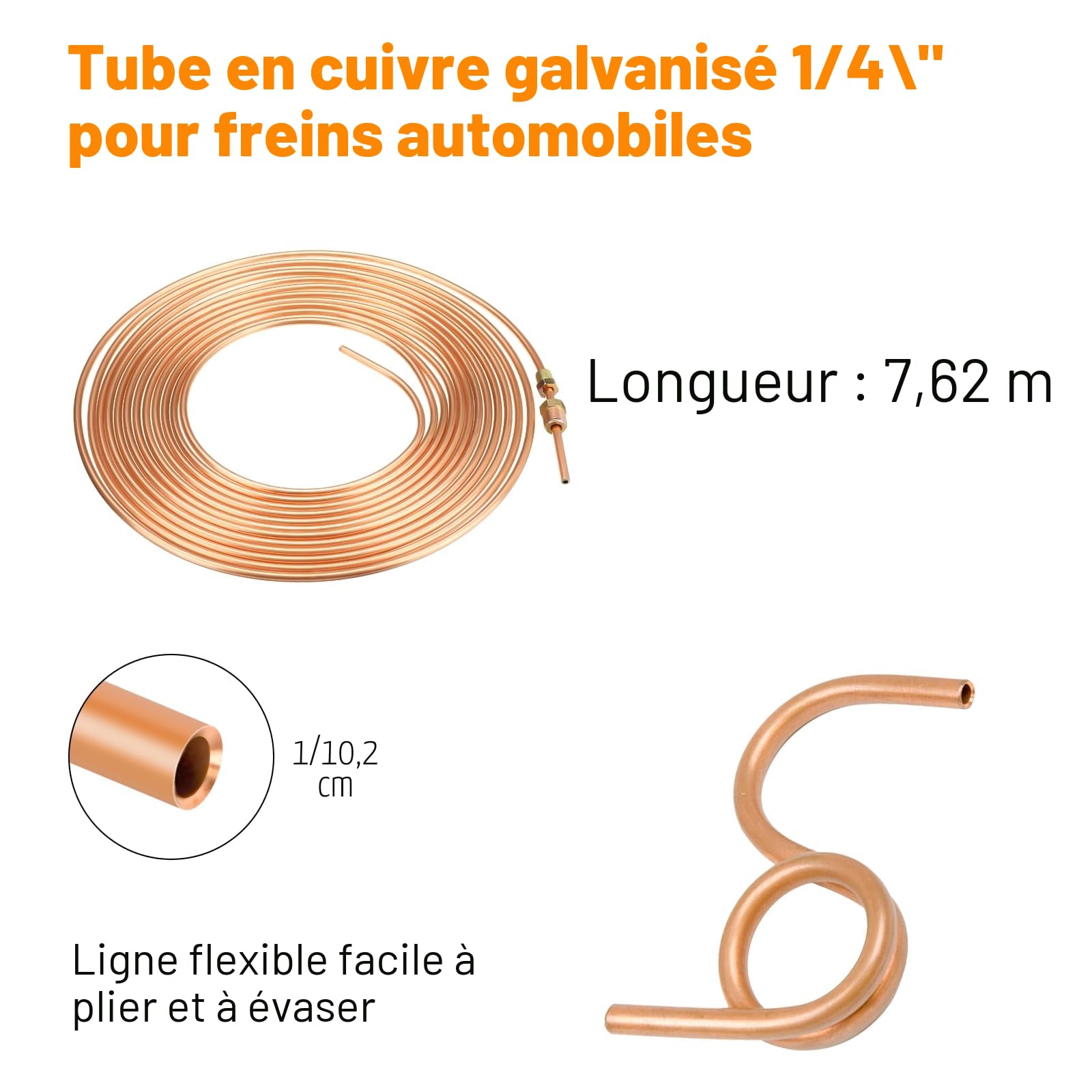 Kit Tuyau Frein Voiture, 7,62m de Ø4,75mm + Ø6,35 mm en Acier Cuivré avec 32 Raccords de Durite de Frein + 10 Connecteurs, IdéAl Pour Les SystèMes De Freinage Hydrauliques De Voiture