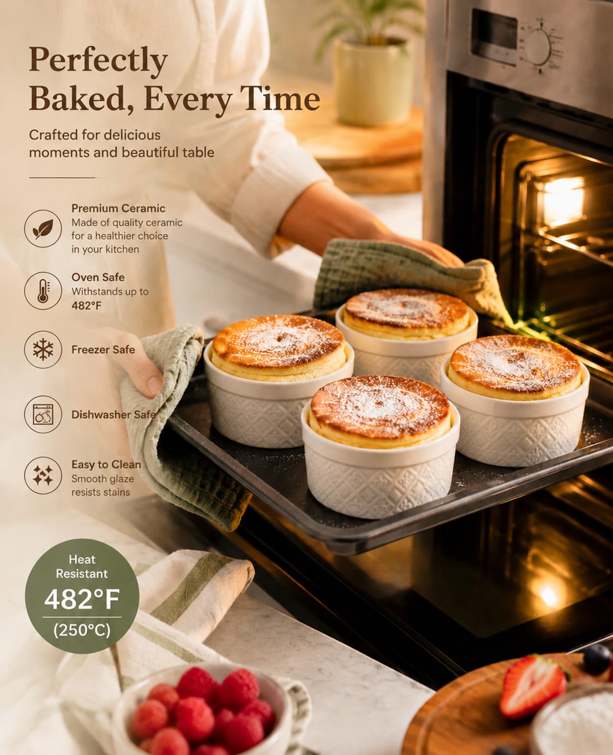 473.6 g Creme Brulee Auflaufförmchen ofenfest kleine Souffle-Schälchen mit Deckel Mini Porzellan Auflaufförmchen Set mit Abdeckungen, kleine Keramik-Backform Set von 4