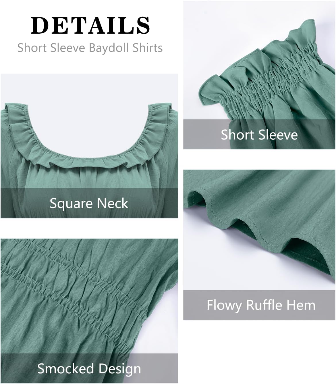 Womens Short Sleeve Babydoll Tops Square Neck Ruffle Peplum Blouse Smocked Loose Fit Tunic Top Dressy Tee Shirts - Image 6