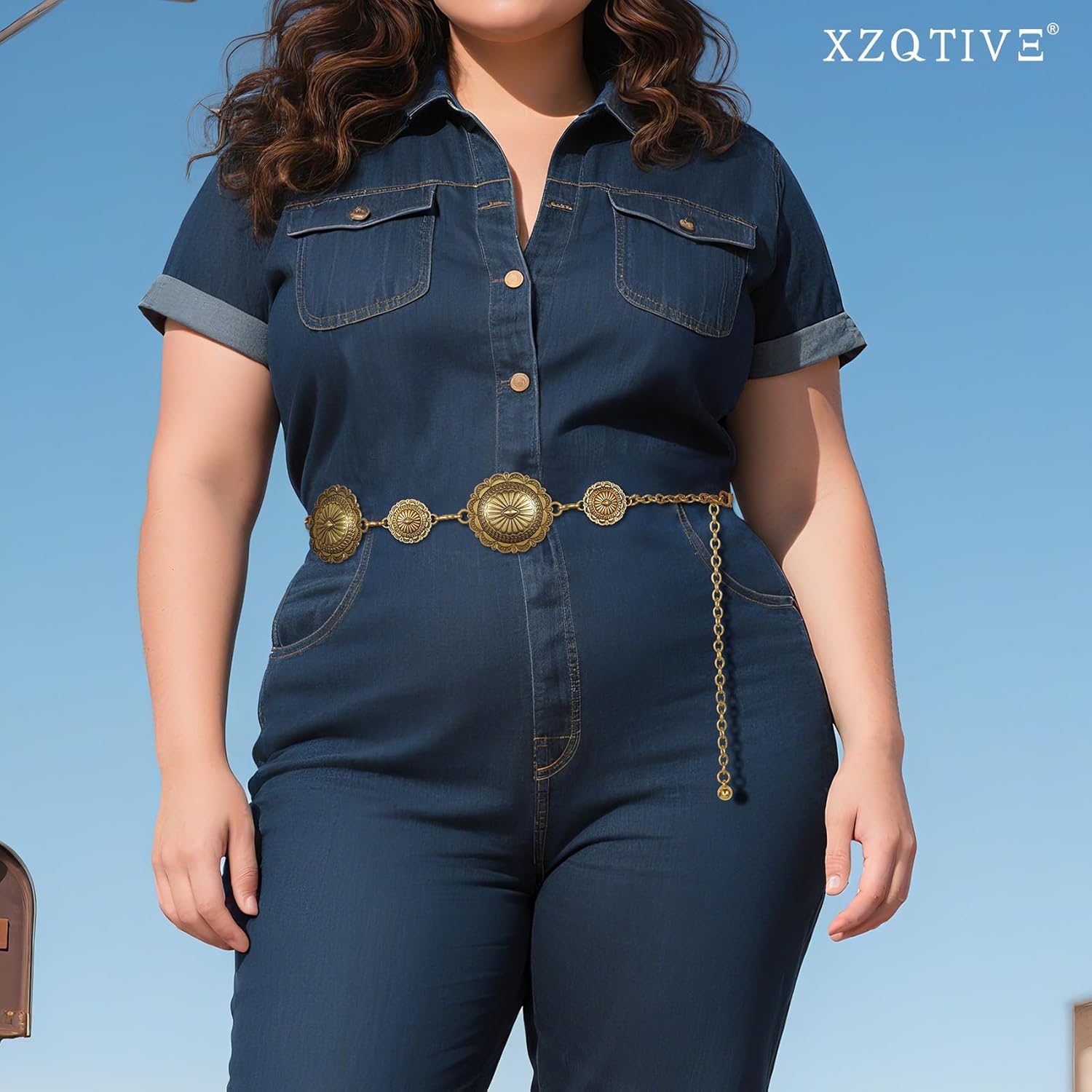 XZQTIVE Western Concho Chain Belts for Women Cowgirl Silver/Gold Metal Waist Belt for Dresses Jeans Country Concert Outfit - Image 3