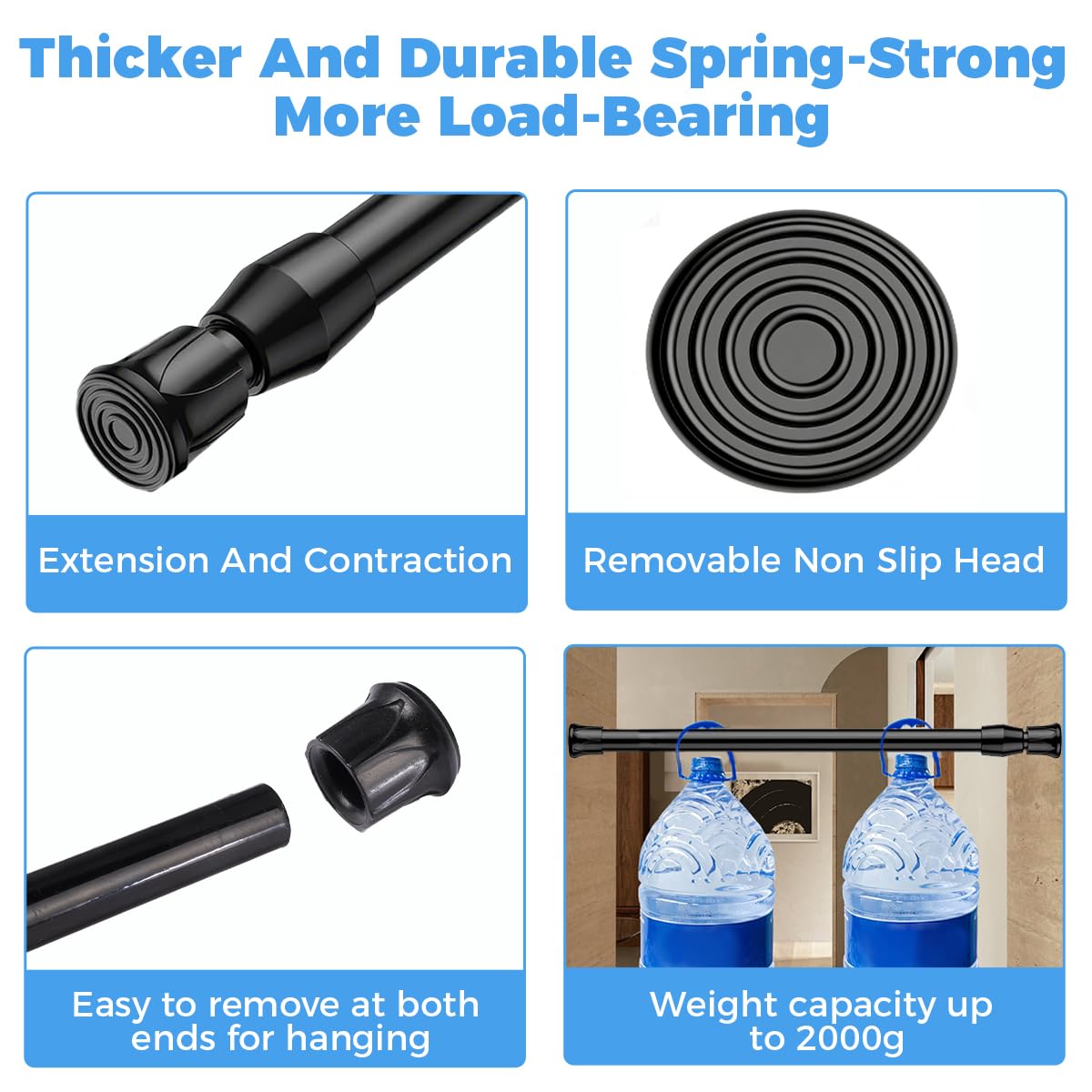 4 Pezzi Bastone Tenda a Pressione,30-50cm Bastoni per Tende a Pressione,Bastone per Tenda Estensibile,Aste per Tende Senza Forare,Tende,Antiruggine,Regolabile,per Armadi,Finestre,Libreria (Nero)