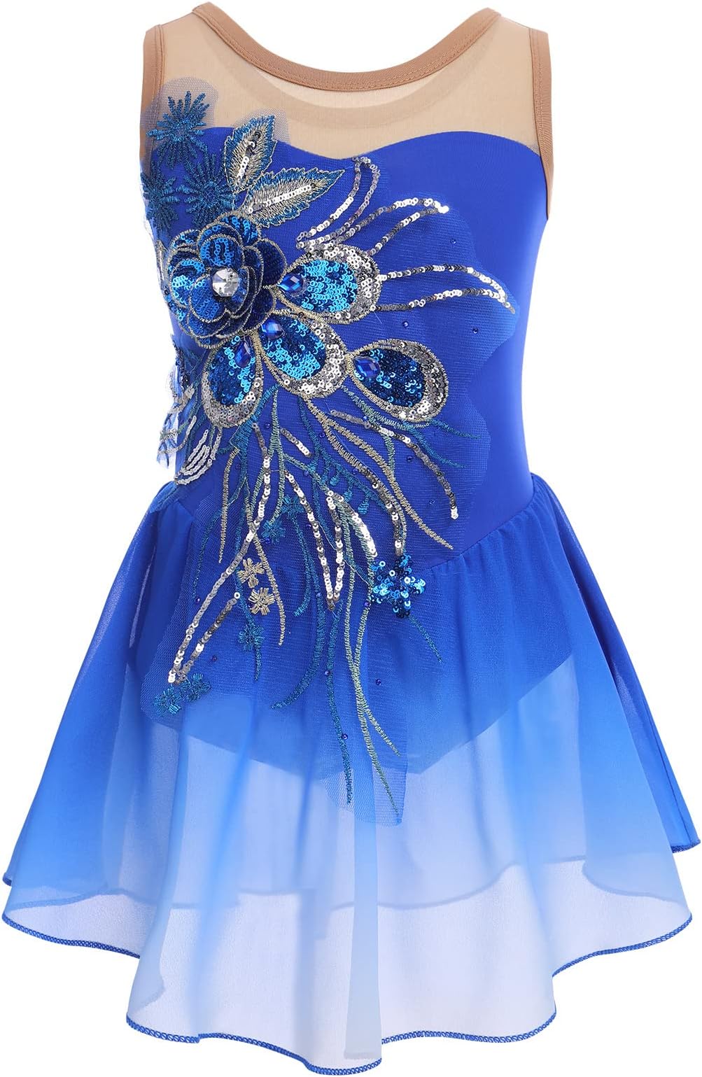 AFAVOMFigure Skating Dress for Girls - Sequin Flower Mesh Ice Skating Ballet Dance Leotard for Competition Costume
