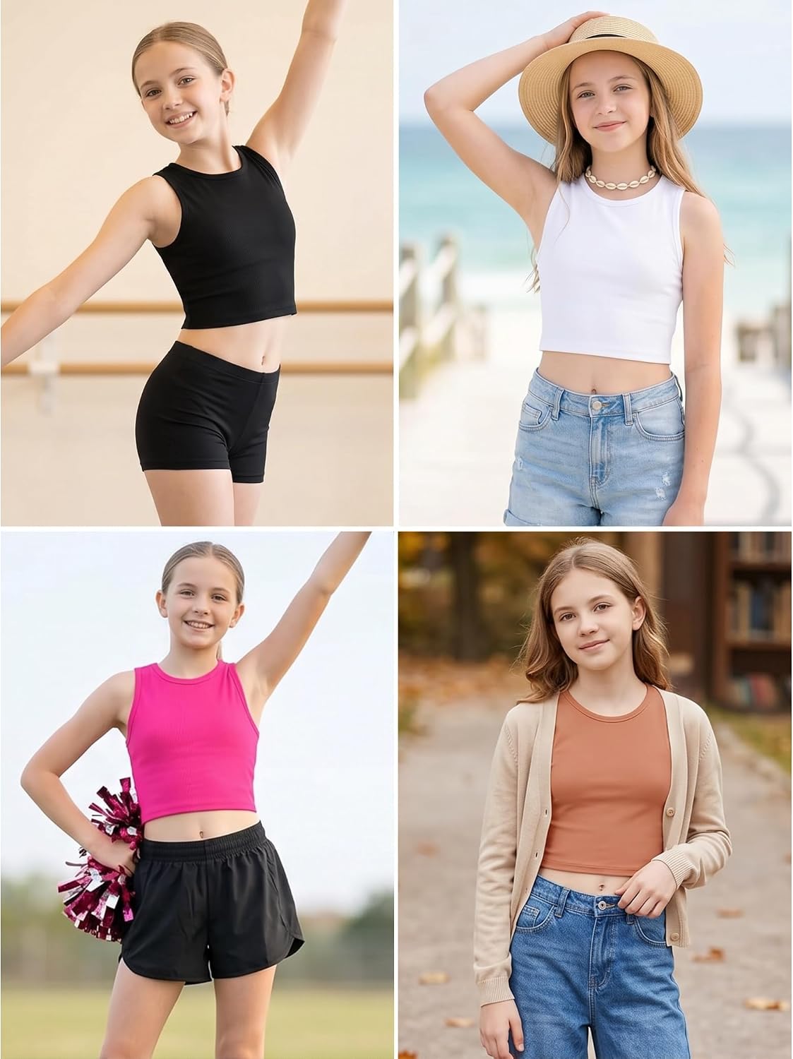 EXARUS Girls Crop Tank Top Dance Hip Hop Outfits Cheer Cropped Top