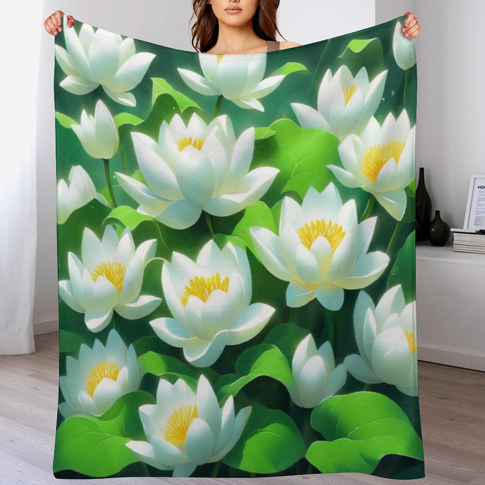Couverture imprimée lotus en flannel douce 140x180cm