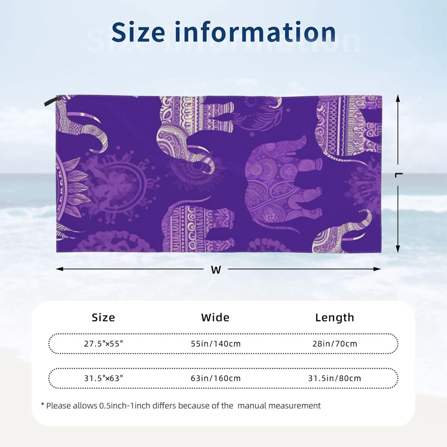KHiry Microfiber Towel Beach Towels Purple Elephant Quick Dry Towel Soft Lightweight Travel Towels Absorbent Large Easy Pack Travel Things Beach Blanket for Gym Sports Swimming
