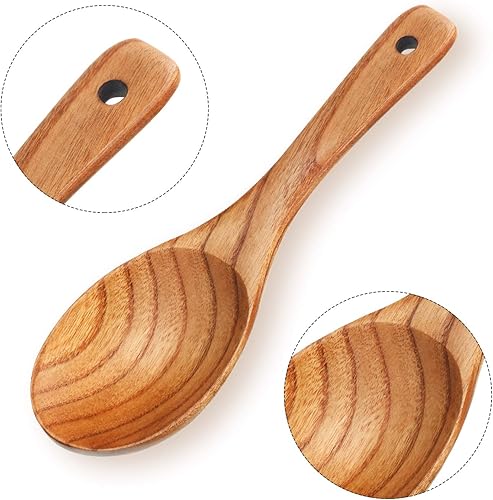 Miniatura 3 de Juego de 4 cucharas de madera de 9 pulgadas para cocinar, servir ensalada, remover sopa, arroz, resistencia al calor antiadherente, fácil de usar