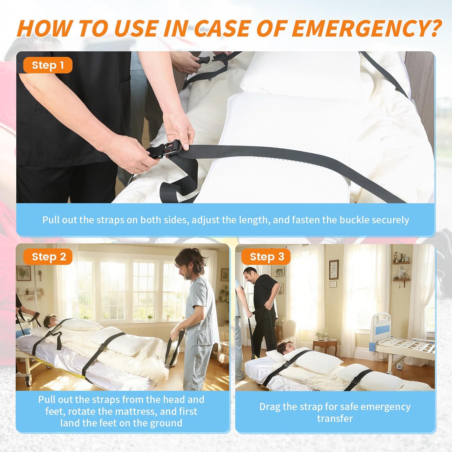 EZ Assistive緊急避難用シート - 病院・在宅ケア向け迅速患者移送システム耐荷重330ポンド（約150kg）・サイズ185