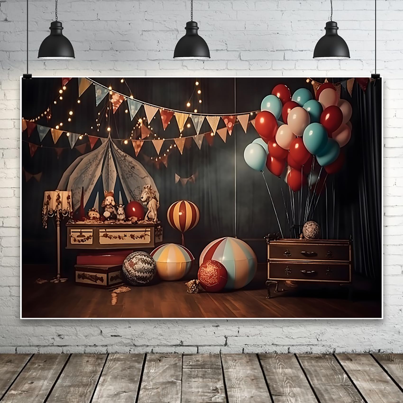 Circo Sfondo per la Fotografia 3.5x2.5m Carnevale a Tema Festa di Compleanno Foto Sfondo Palla di Gomma Palloncini Halloween Festival Celebrazione Banner Ritratto Foto Oggetti di Scena