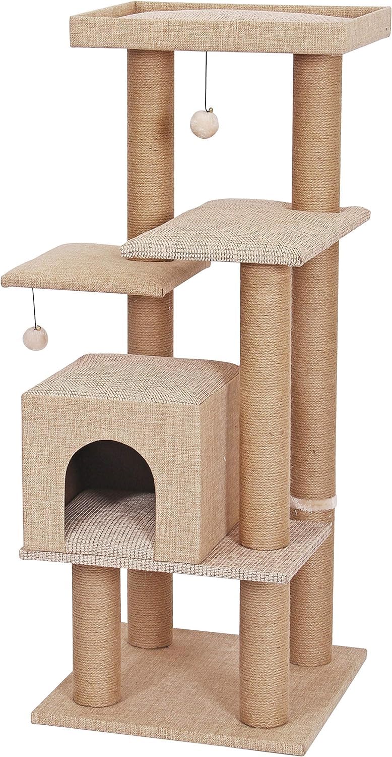 Tiragraffi per gatti, 50 x 40 x 135 cm, a più piani, con casetta per gatti, capsule e piattaforme multilivello per famiglie, negozi di animali