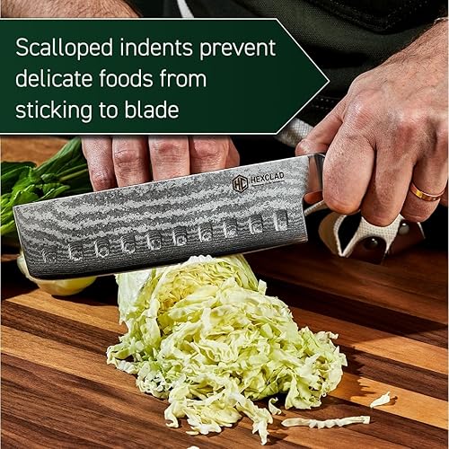 Miniatura 6 de HexClad Cuchillo Nakiri, hoja japonesa de acero inoxidable de Damasco de 6.5 pulgadas, mango de madera de Pakka