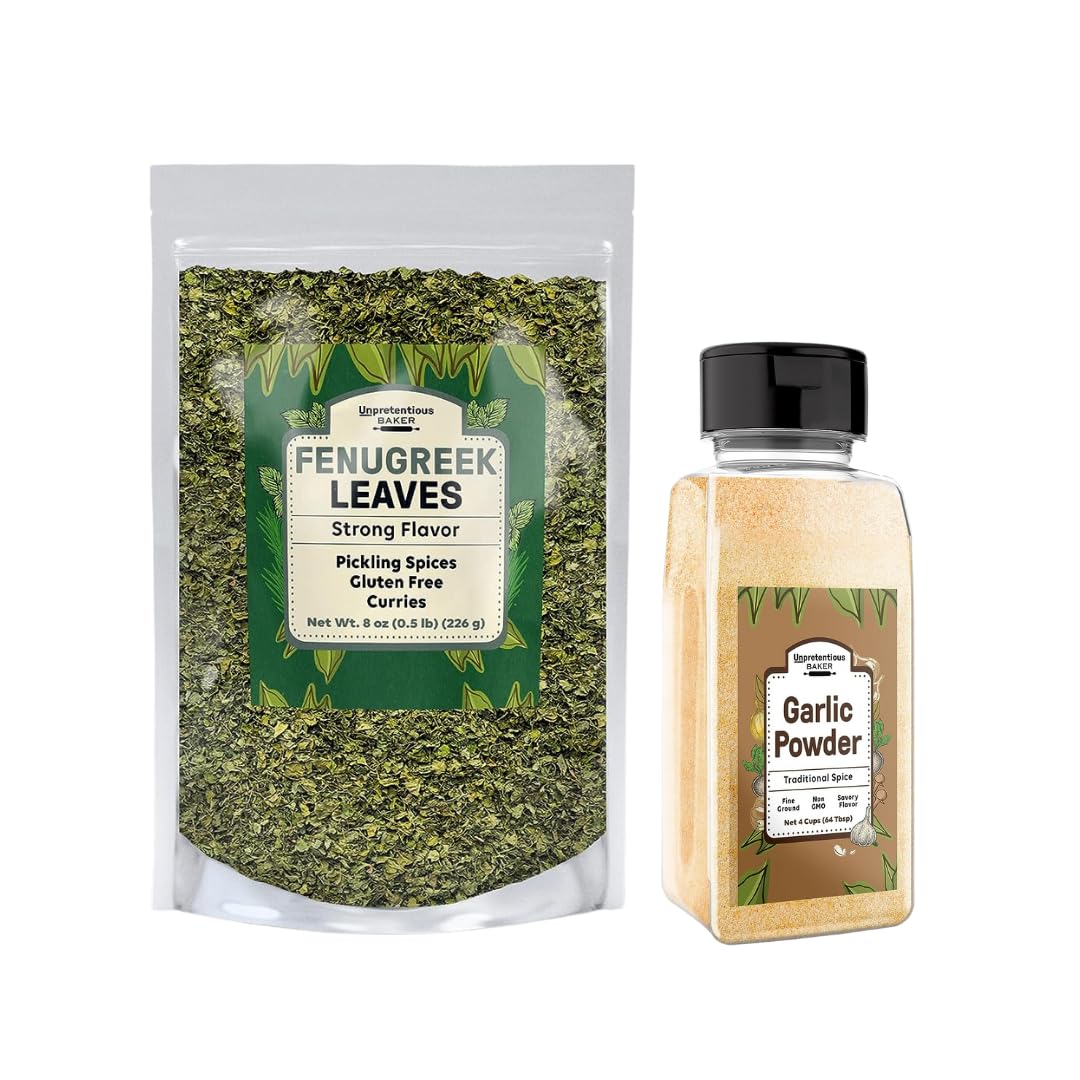 Unpretentious Fenugreek Leaves and Garlic Powder Bundle, Various Sizes, Savory Flavors, Cooking & Baking
