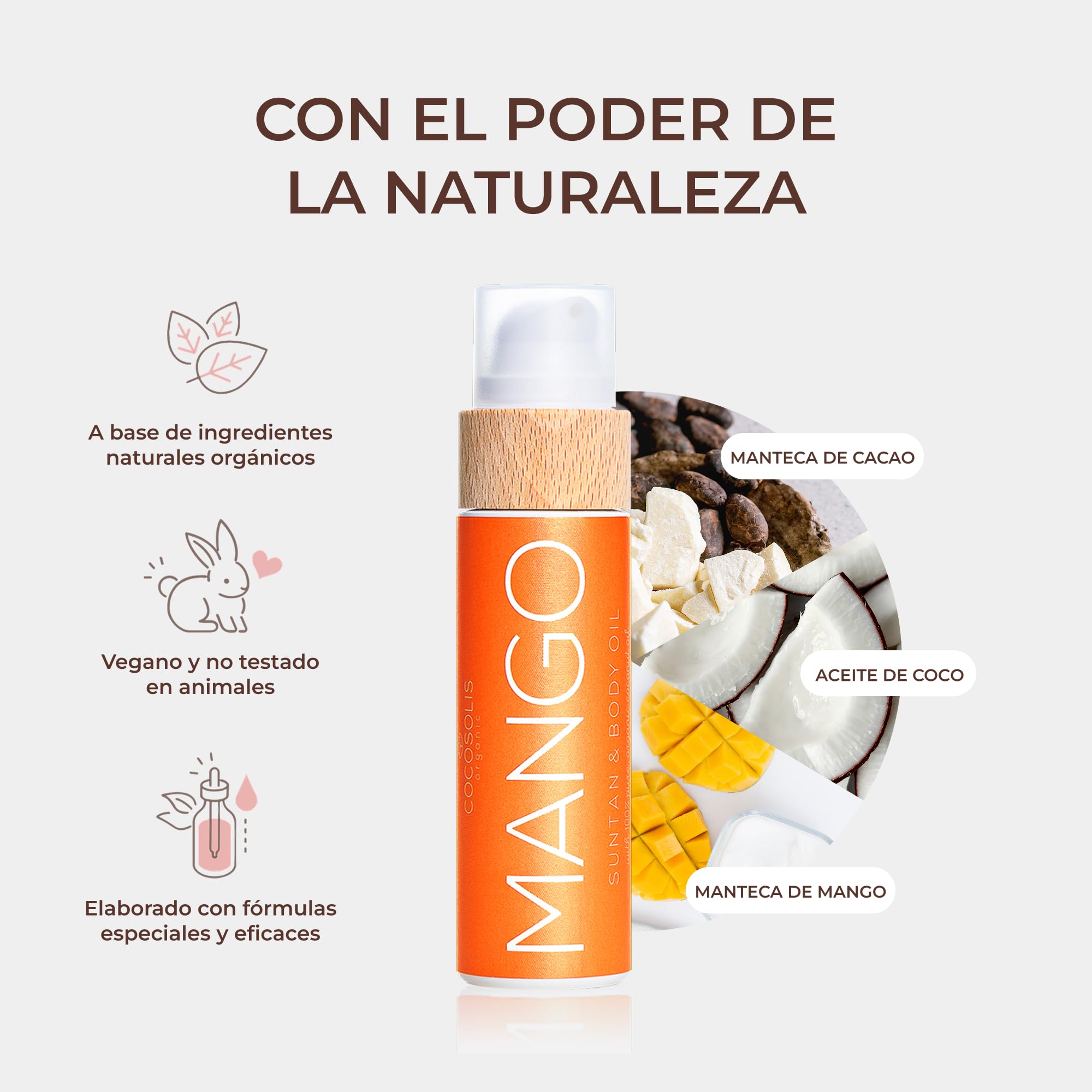 COCOSOLIS Mango - Acelerador Bronceado, Loción Bio Oil para un bronceado natural – Bronceadores Solares y Crema hidratante - Aroma tropical - 110 ml