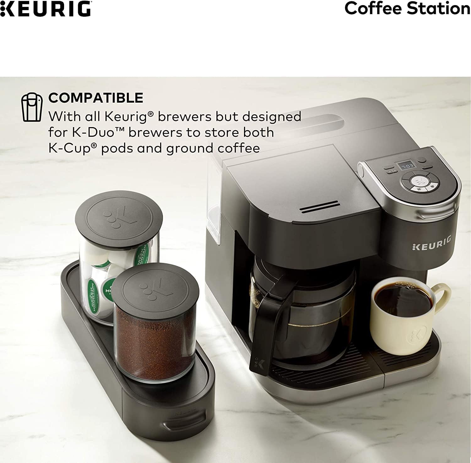 Keurig K-Duo Coffee Maker, Single Serve K-Cup Pod and 12 Cup Carafe Brewer, with Keurig Station K-Cup Pod & Ground Coffee Storage Unit, Black: Home & Kitchen