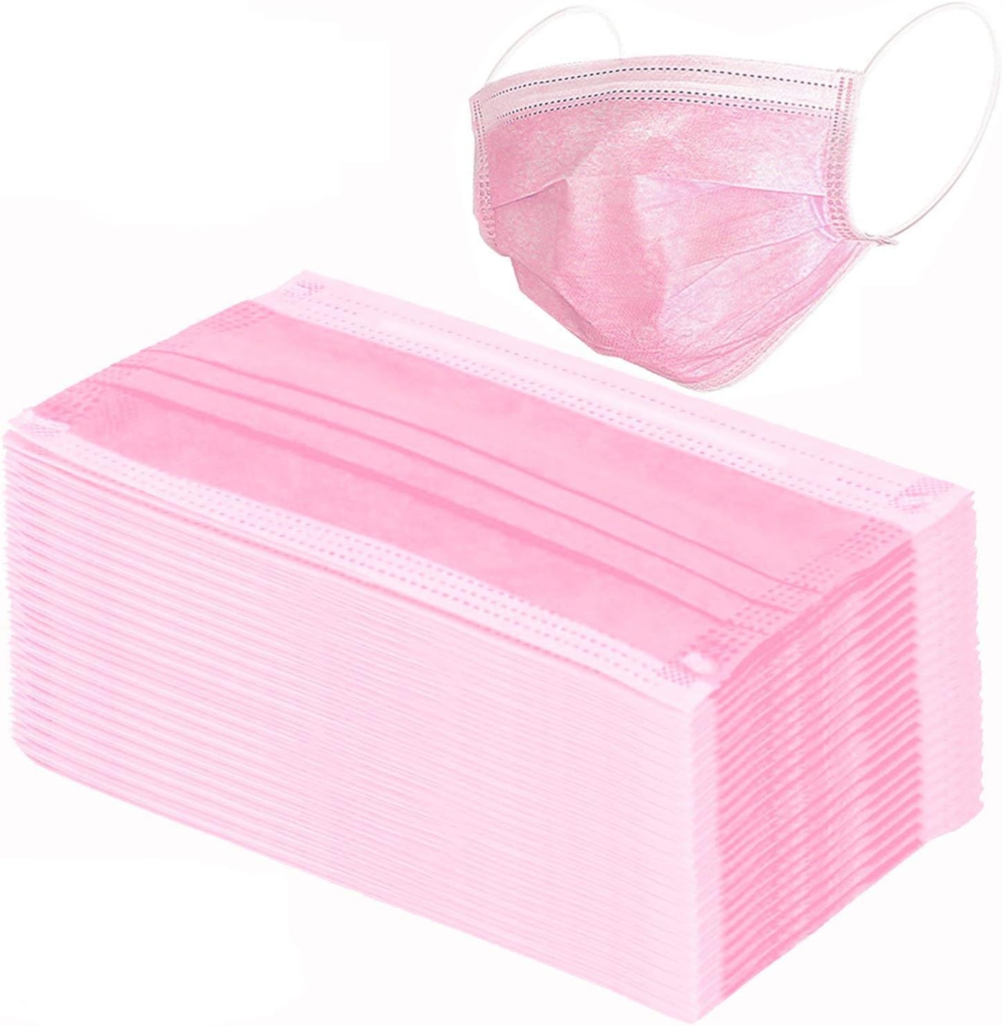 Wecolor 120 Pack Disposable Face Masks with Elastic Ear Loop, 3 Ply Breathable (Pink)