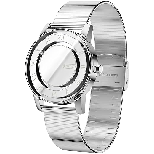EUTOUR Magnetic Watches for Men 3ATM 38MM Specular Roman Numerals Dial Japanese Quartz Magnet Analog Watch with Ball Bearings and Spectral-Shaped Steel Strap Unique Gift Ideas for Men Silve