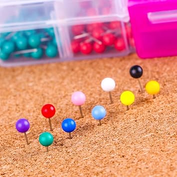 Push Pins Map Tacks Marking Pins 1/8-Inch Plastic Beads Head, 10 Assorted Colors