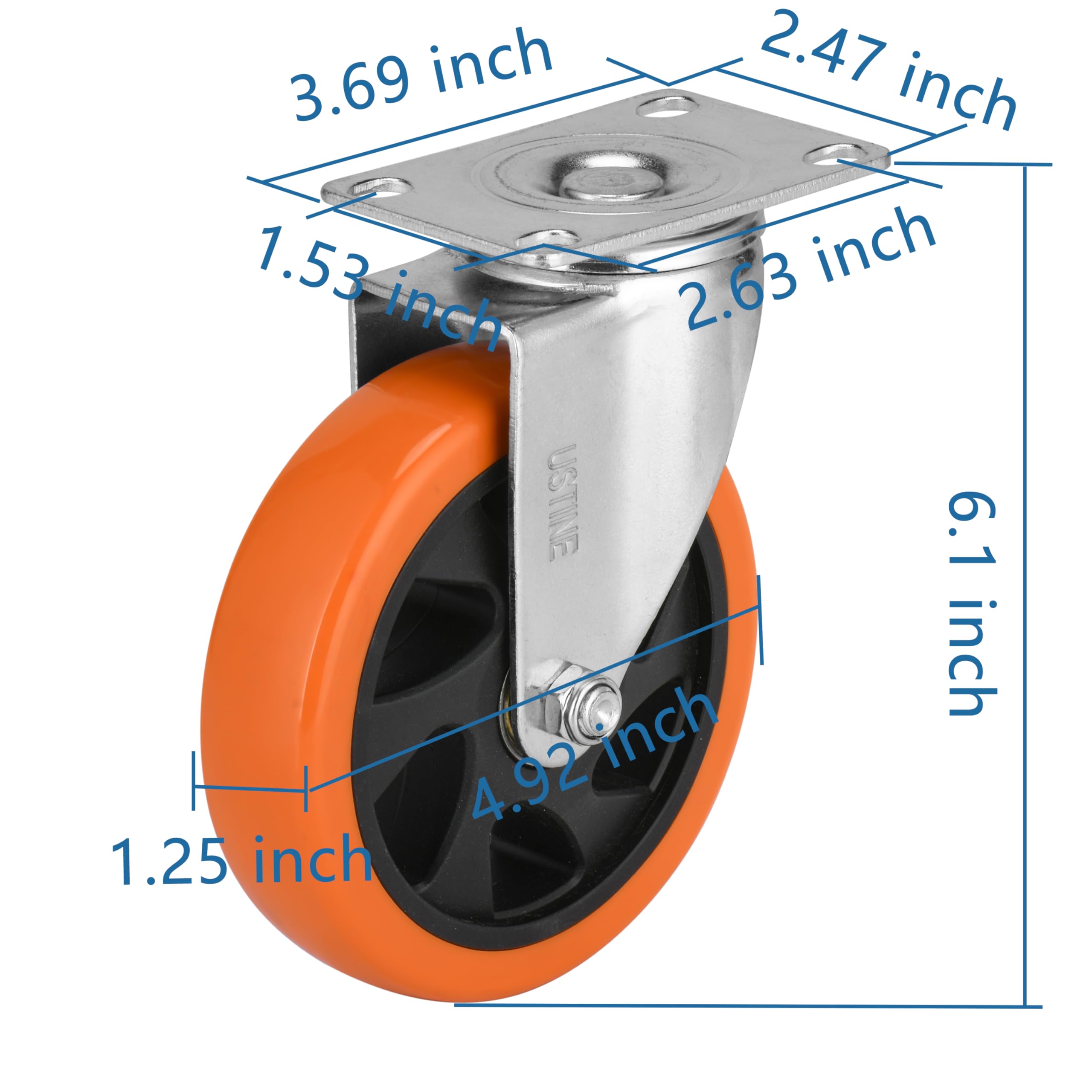 Set di 4 ruote piroettanti da 5 pollici (2 fisse, 2 girevoli), ruote piroettanti a 360 gradi con cuscinetti a sfera, portata 2400 libbre, ruote per mobili, banco da lavoro, carrello, carrello