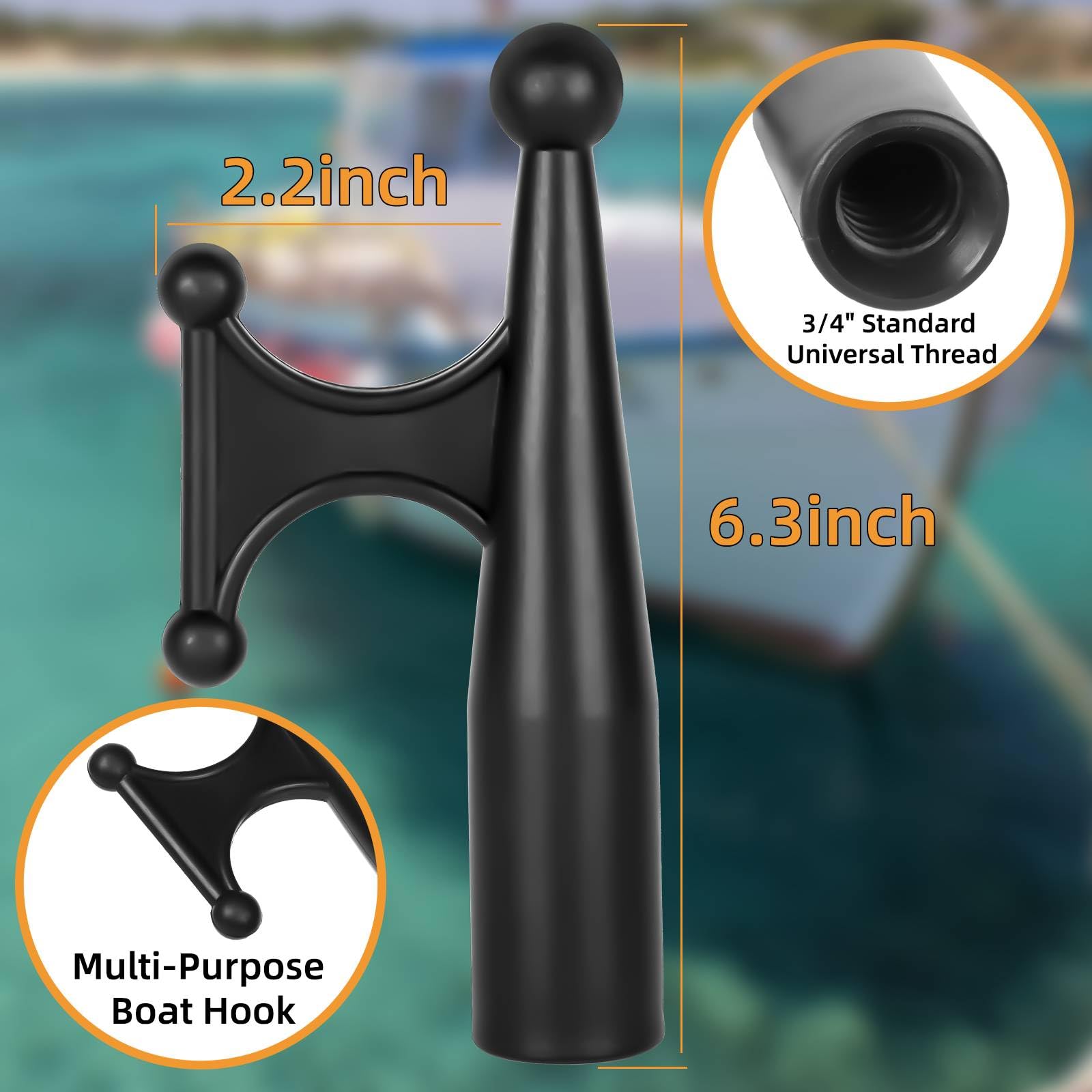 Boat Hook Telescoping Boat Pole With 2 Pcs Hooks, Telescopic Boating Pole Rust Resistant Floating Durable Luminous Bead Hook Boating Docking Clean Accessories Boat Push Pole