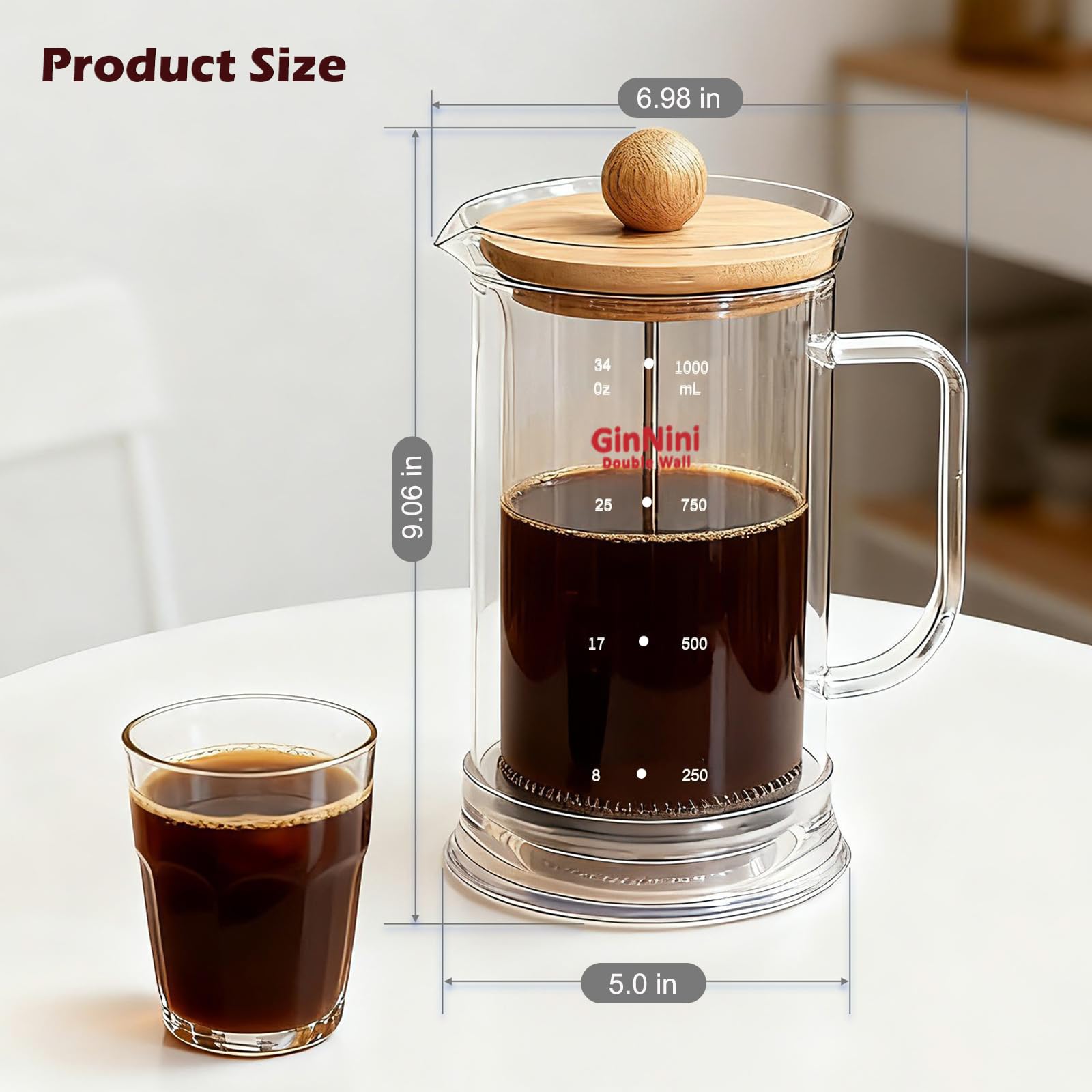 GinNini French Press - 34oz Coffee Maker -6
