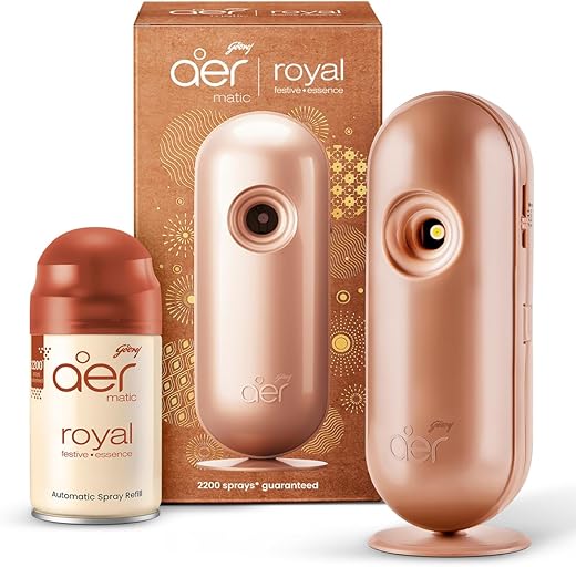 Godrej aer Matic Kit (Machine + 1 Refill) - Automatic Room Fresheners with Flexi Control Spray | Royal Festive Essence | 2200 Sprays Guaranteed | Lasts up to 60 days (210ml)