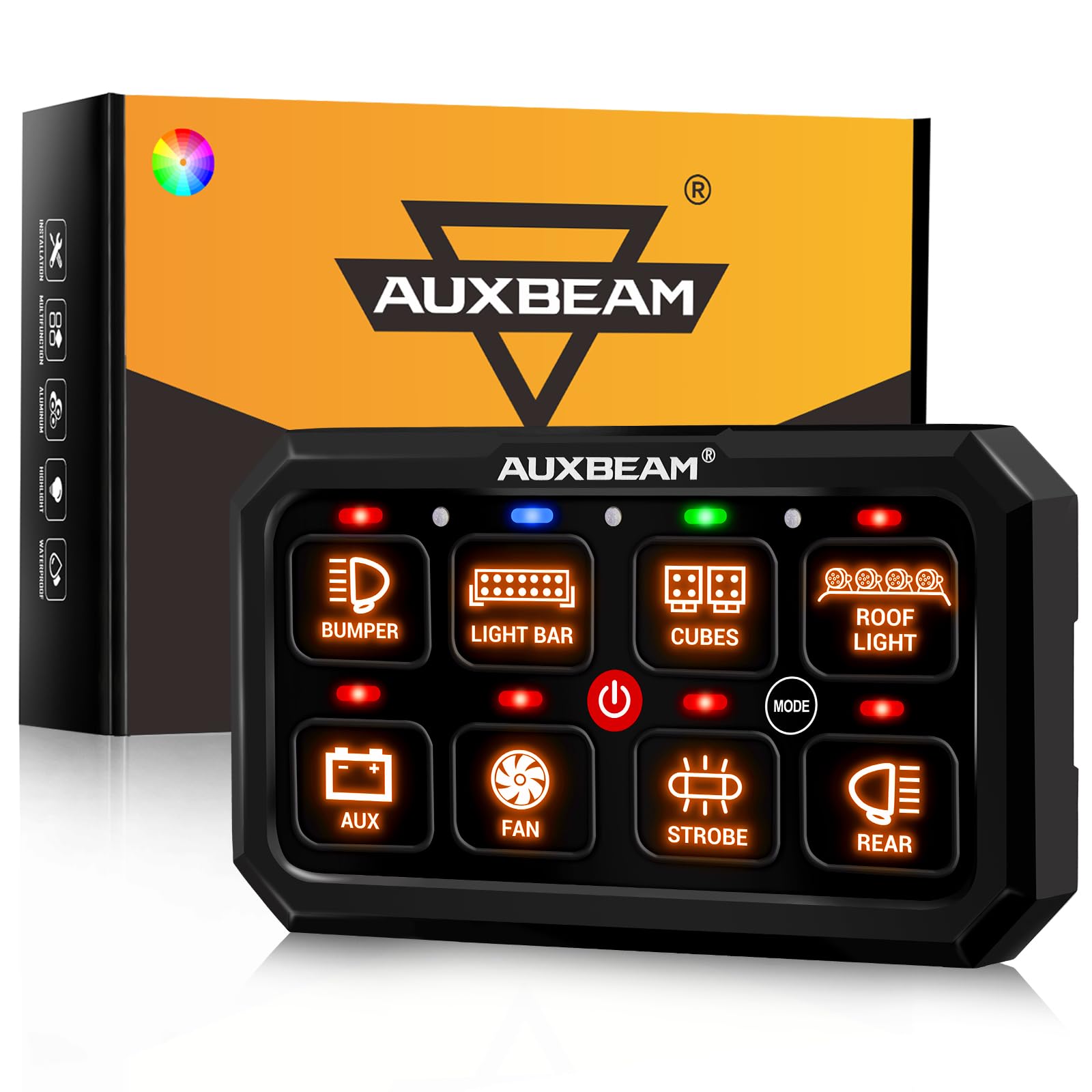 Auxbeam Switch Panel RGB 5 Inch Large 8 Gang Switch Panel RA80 XL Toggle Momentary Pulsed 12V Switch Panel for Car Truck SUV RV Camper Van Offroad