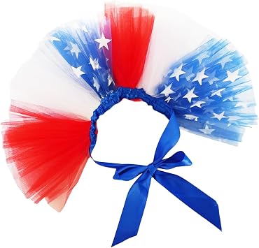 Red White Blue Patriotic Pet Tutu Dress for Dogs & Cats - Adjustable 4th of July Pet Costume, Small Animal Tutu Skirt for Independence Day Celebrations
