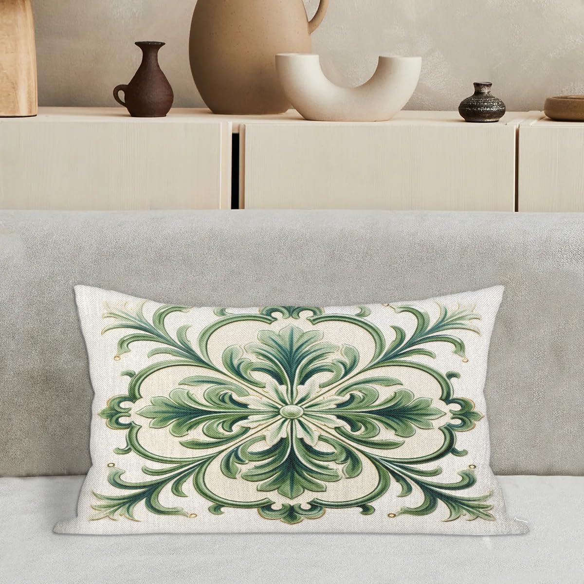 Pillow Covers Pack of 2 Green Floral Pattern Couch Pillow Covers 12x20 Inch Throw Pillow Cover for Home Decor Living Room Bedroom Car
