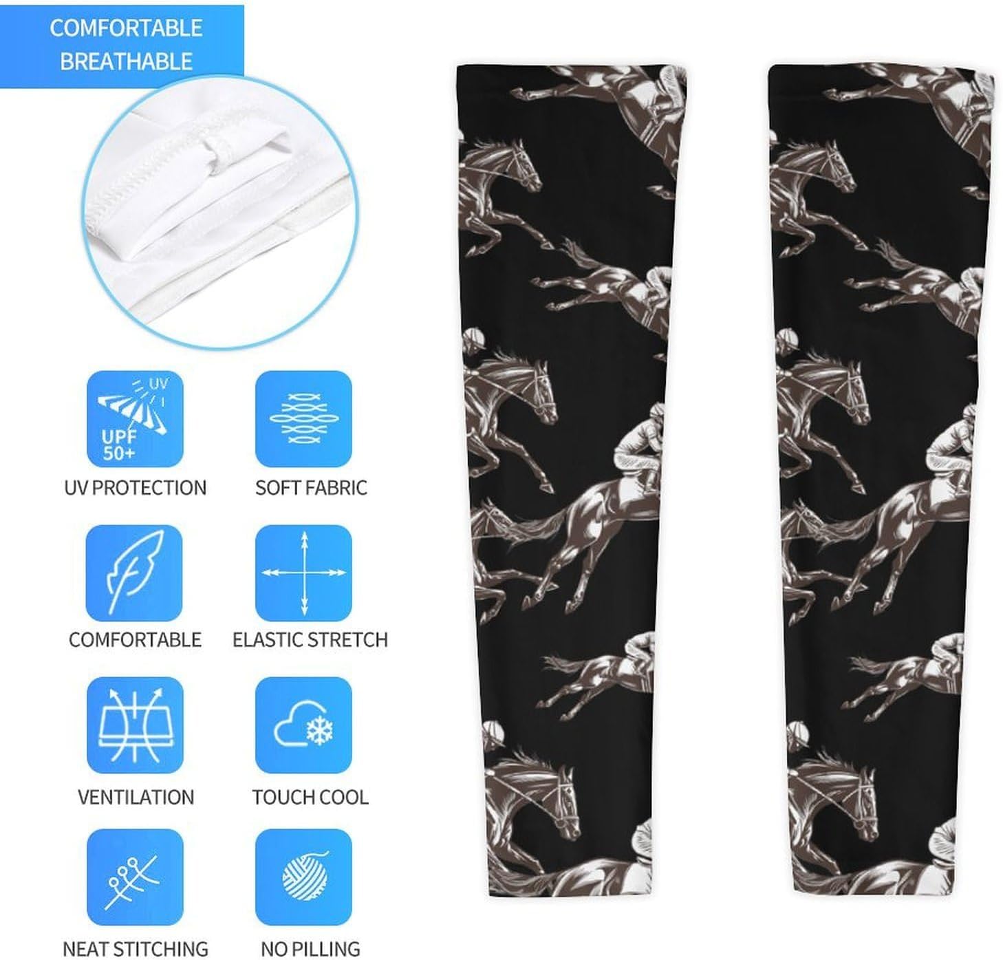 Jockeys Ride Horse Race Arm Sleeves Cooling Sun Protection Sports Compression for Golf Basketball