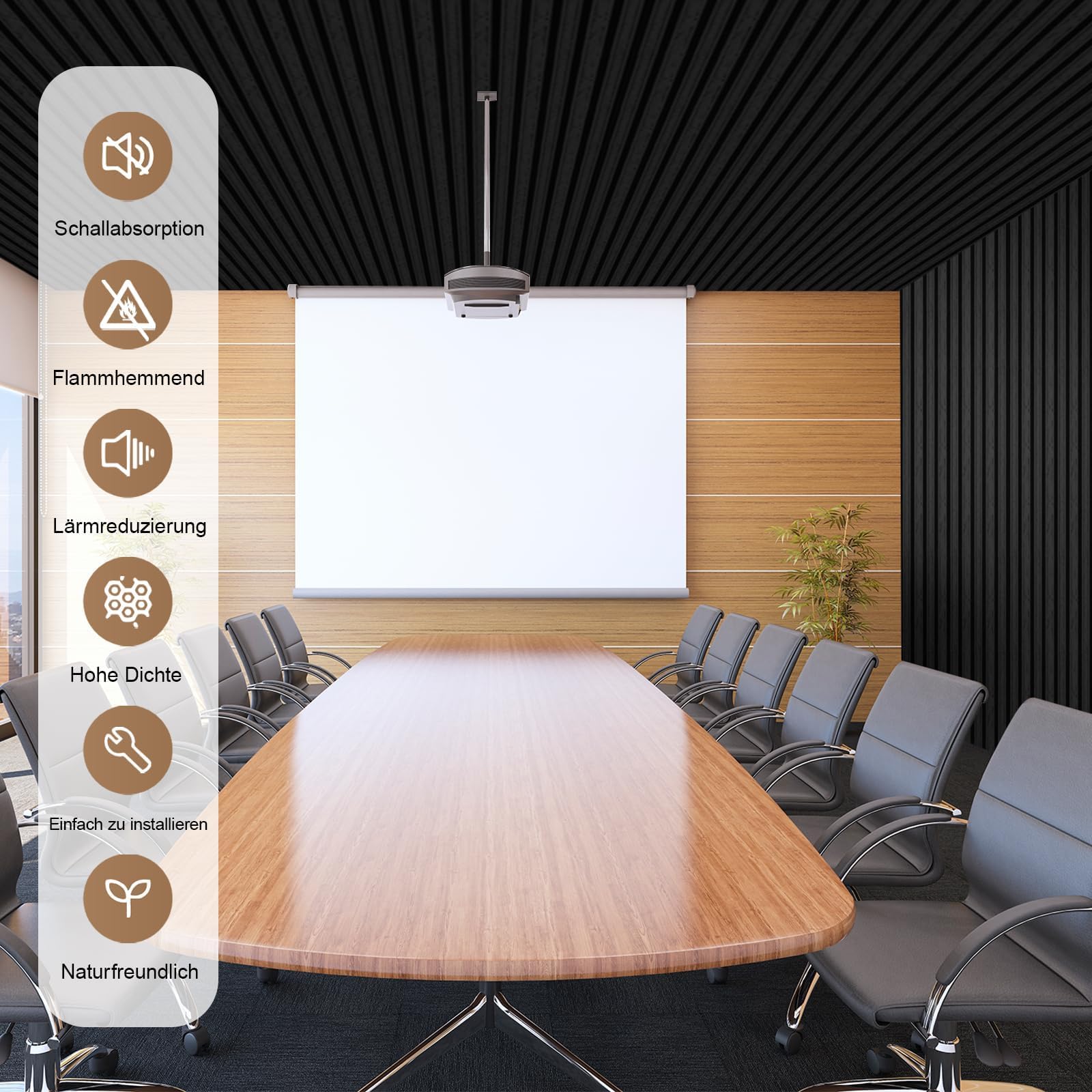 AKK-PANE Akustikpaneele Holz 120x60cm, 2 Stück 1,44m² - 3D Wandpaneele Holz, Akustik Paneele Wand für Küche, Wohnzimmer, Büro, Umweltfreundlich Holzpaneele Wand mit Schalldämpfung(Mirage Schwarz 22#)