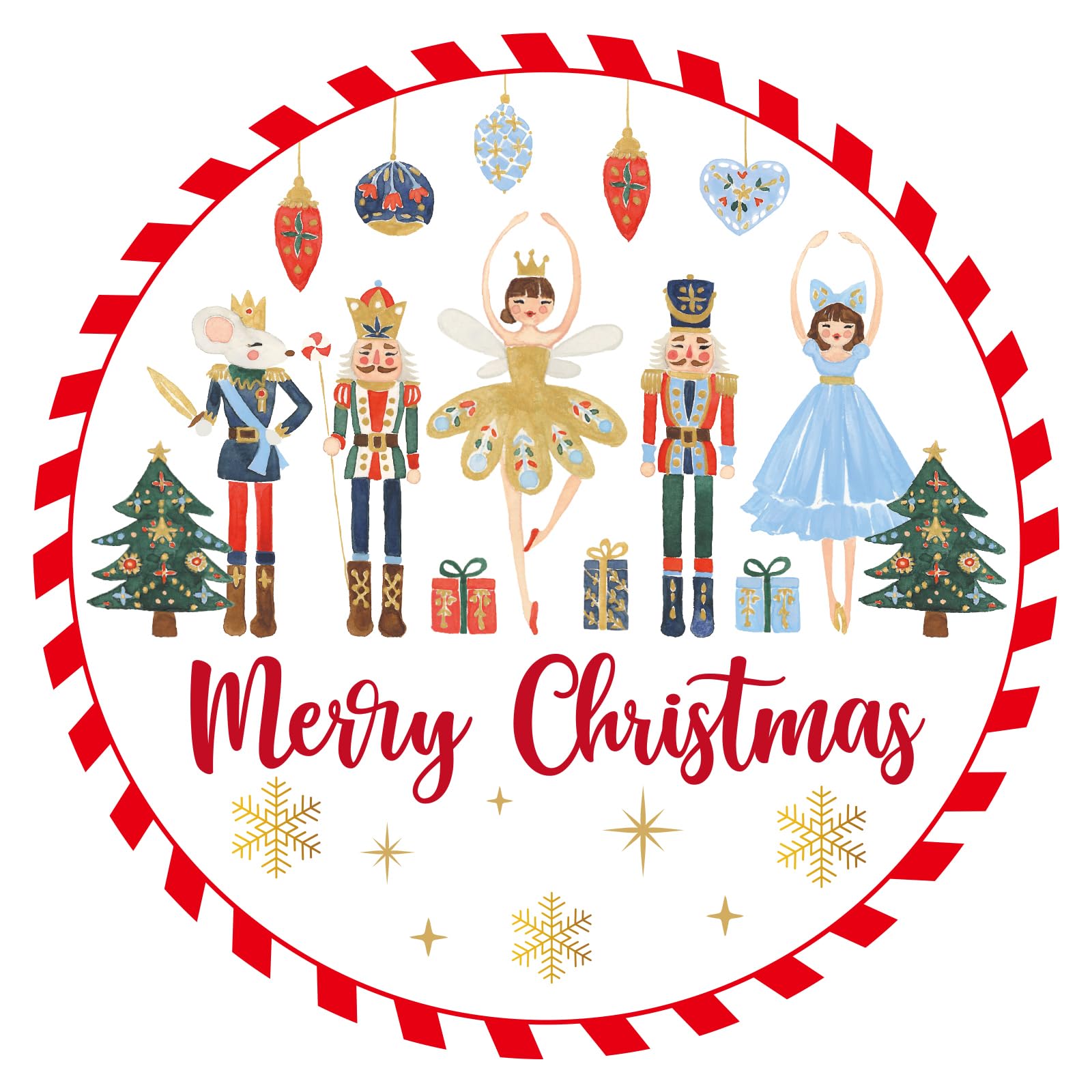 JarThenaAMCS 500Pcs Merry Christmas Sticker Nutcracker Ballet Paper Decals Xmas Ball Tree Winter Self-Adhesive Stickers for Envelopes Scrapbook Gift